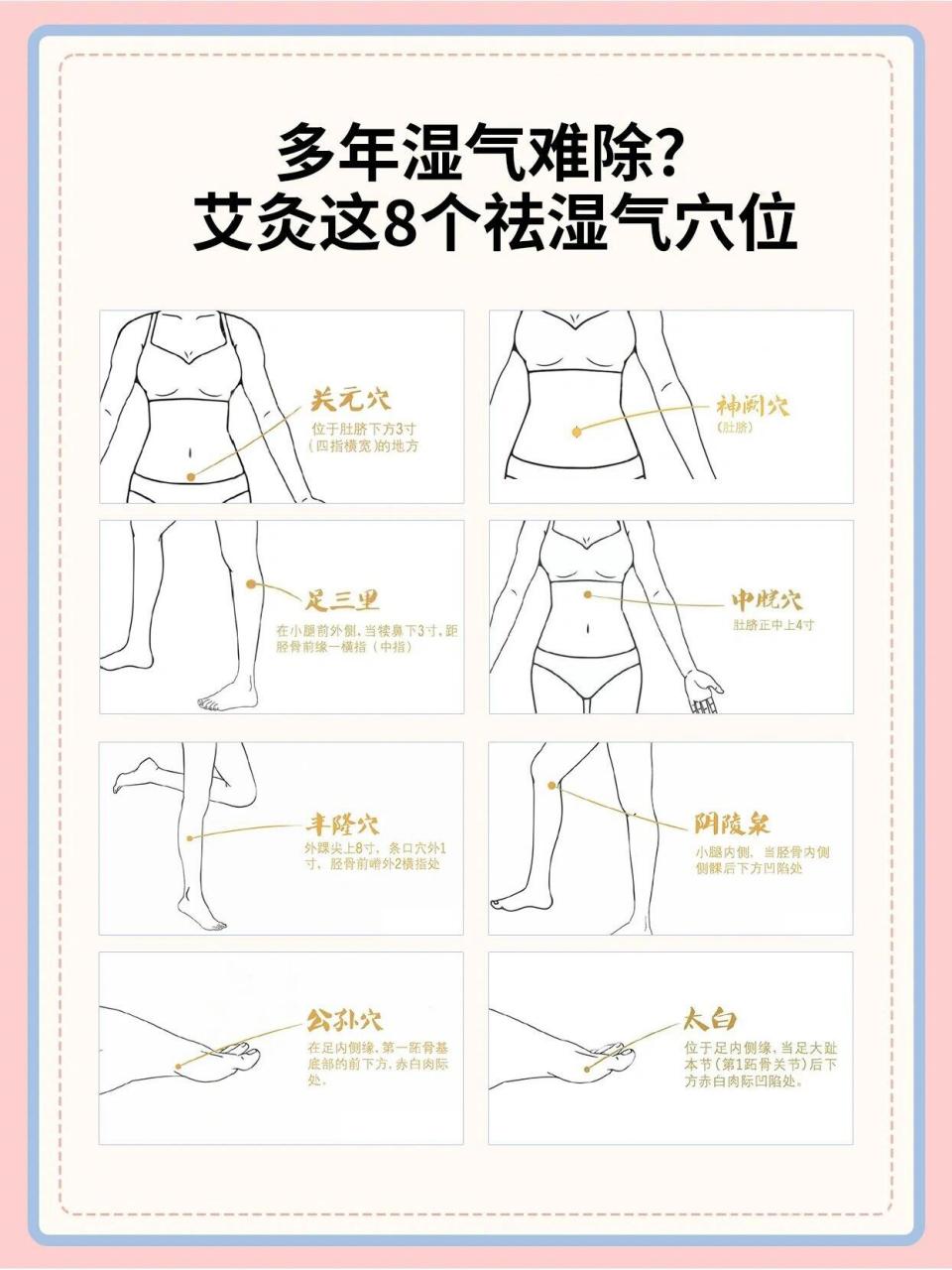 多年湿气难除71艾灸这8个祛湿气穴位有奇效 在中医里面,湿邪有两种