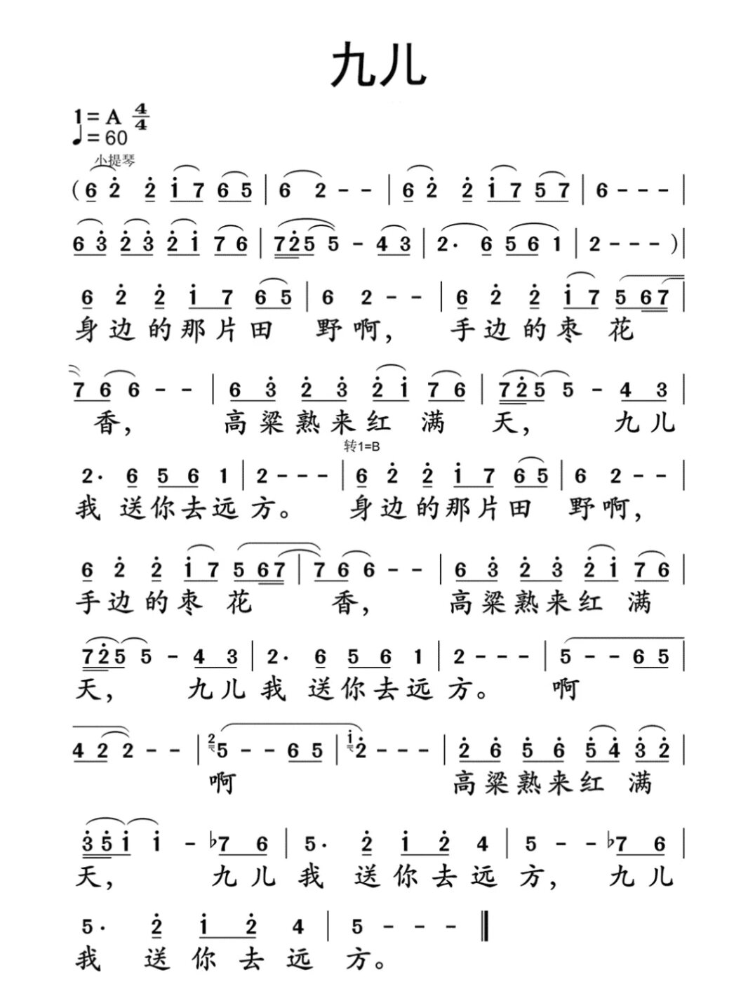 《九儿》简谱@宛宛情感生活的动态