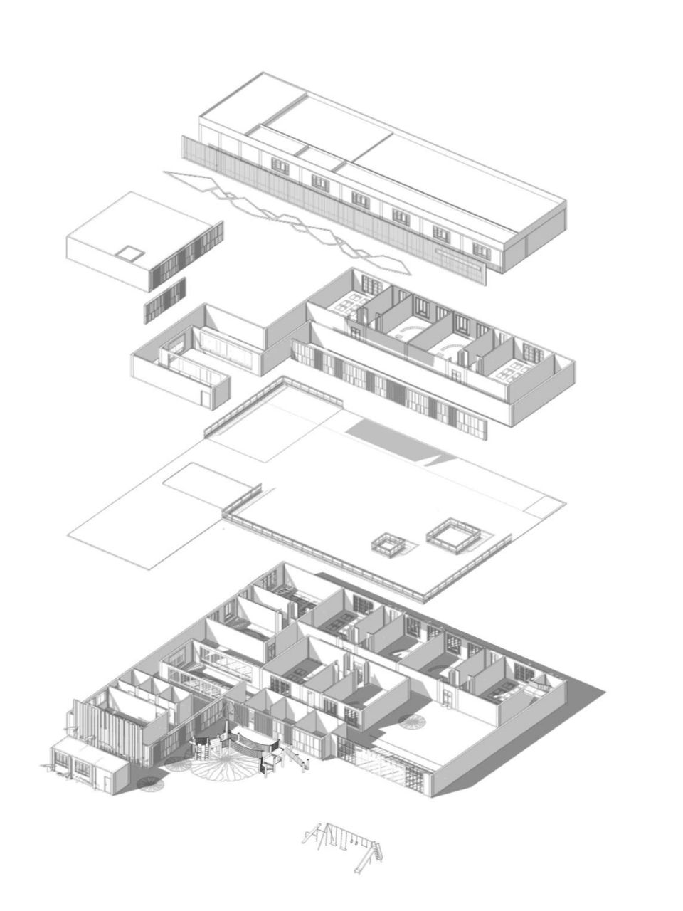 六步做出插画风爆炸图 step1:su导出一张消隐模式,一张有阴影无边线