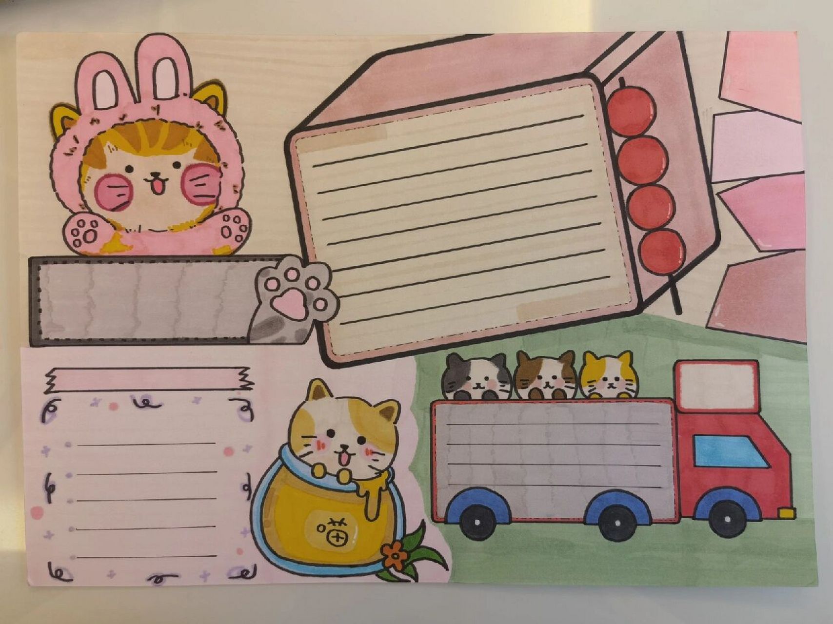 手绘·a4纸手绘手抄报读书阅读卡模板 封闭期间 在小区里接了一单