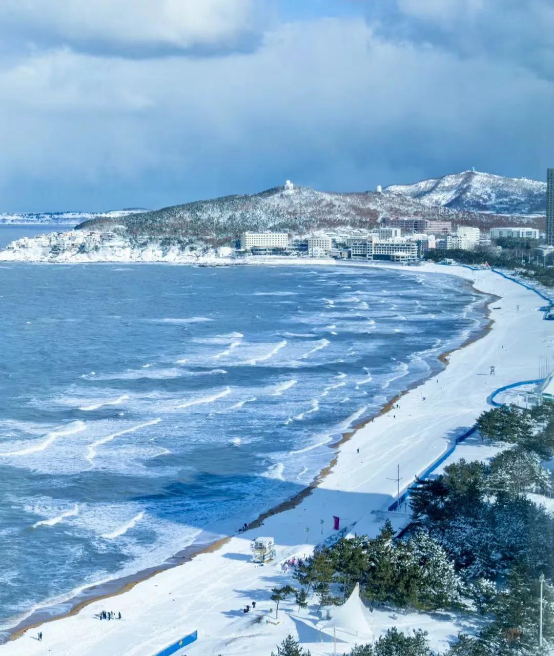 威海冬天下雪海边图片图片