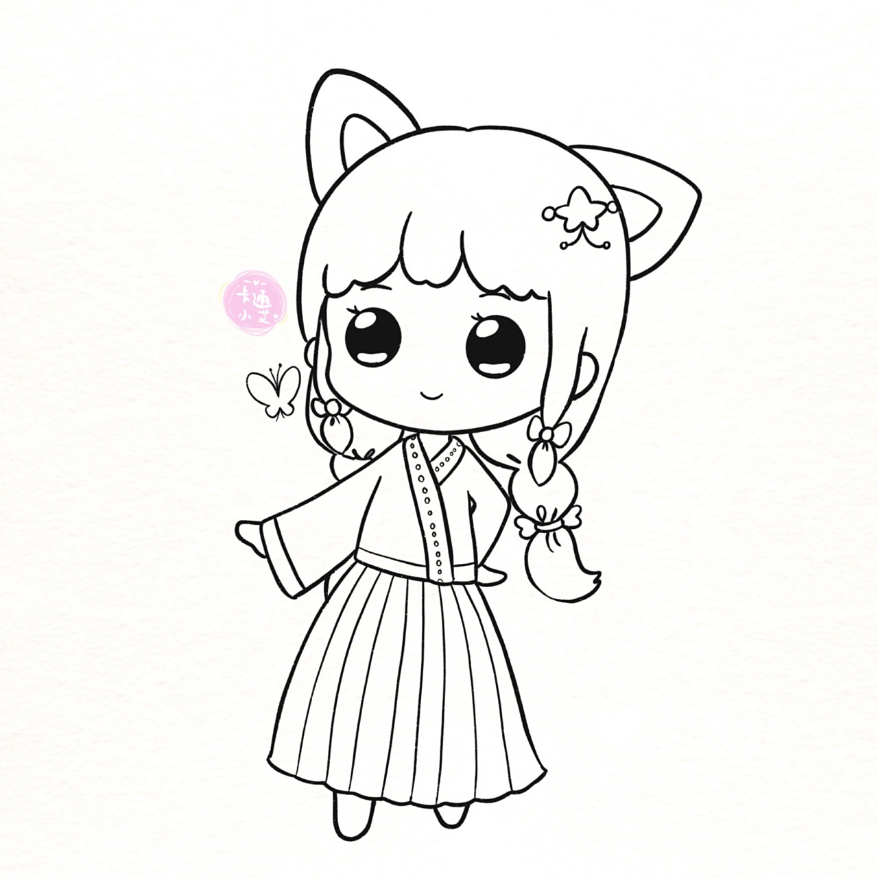 古风汉服星座公主画 超萌简笔画线稿图 巨蟹座 狮子座 天蝎座 双鱼座