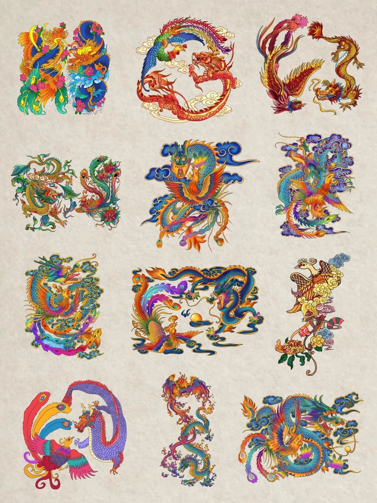 素材库|国风龙凤呈祥免抠png插画素材 龙凤呈祥是代表龙凤体现出来的