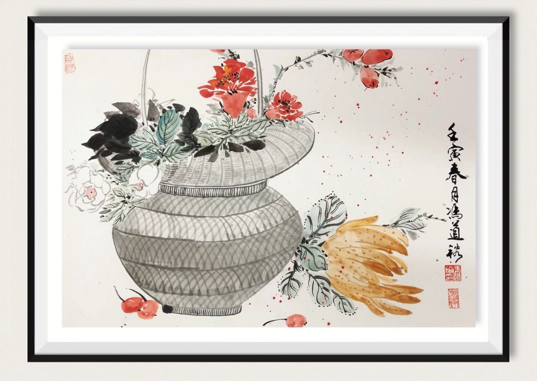 国画落款06 画国画怎样落款 画国画落款分为短款,长款和双款: 1,短