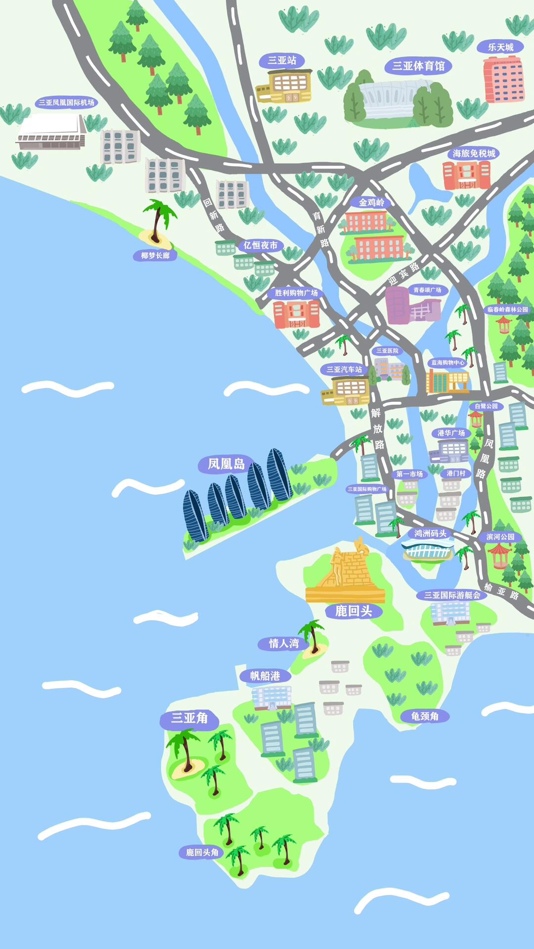 三亚市区手绘地图