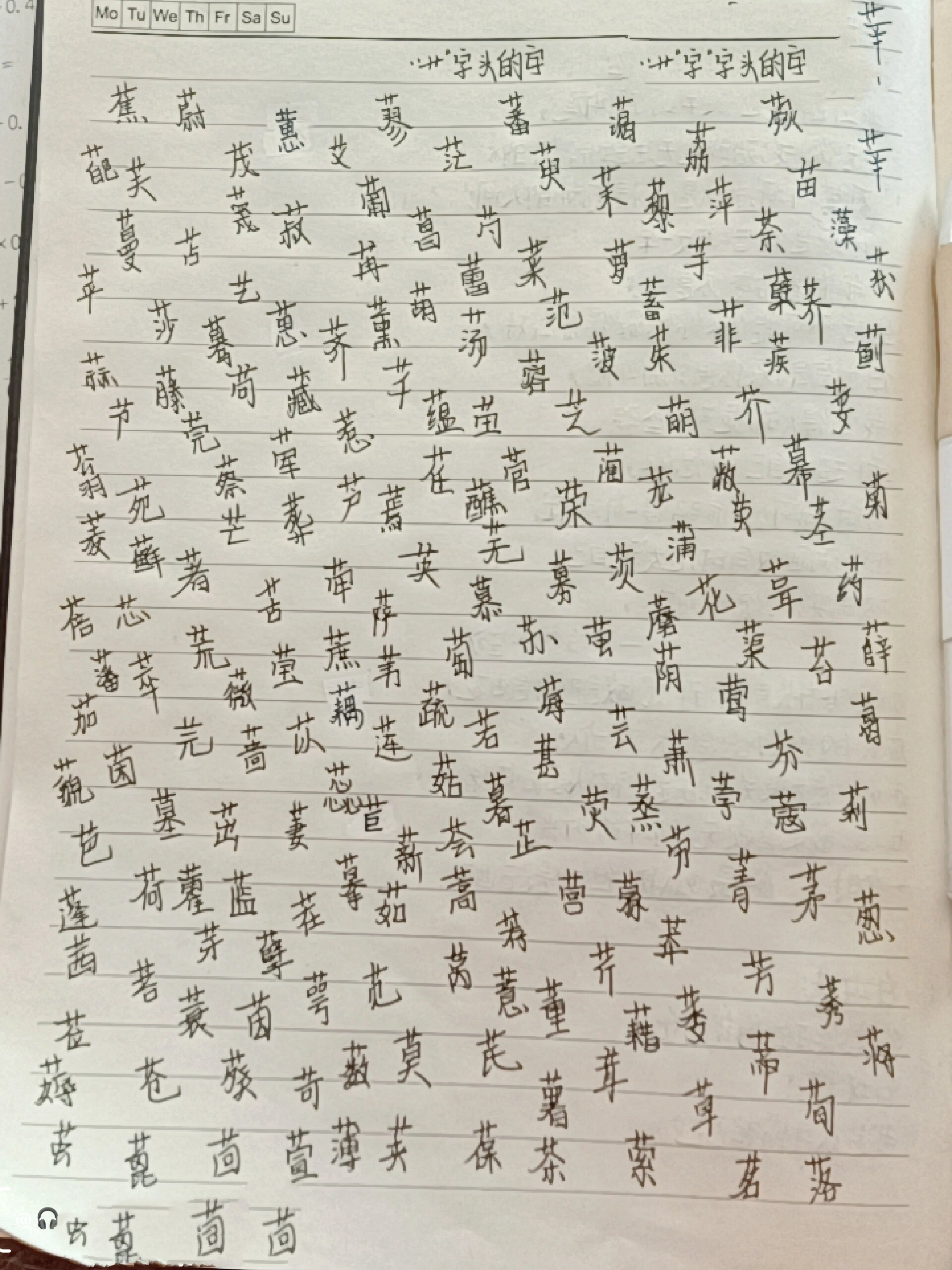 "艹"字头的字 看一下有没有没写的,草字头的字,我只是把小学生字典上