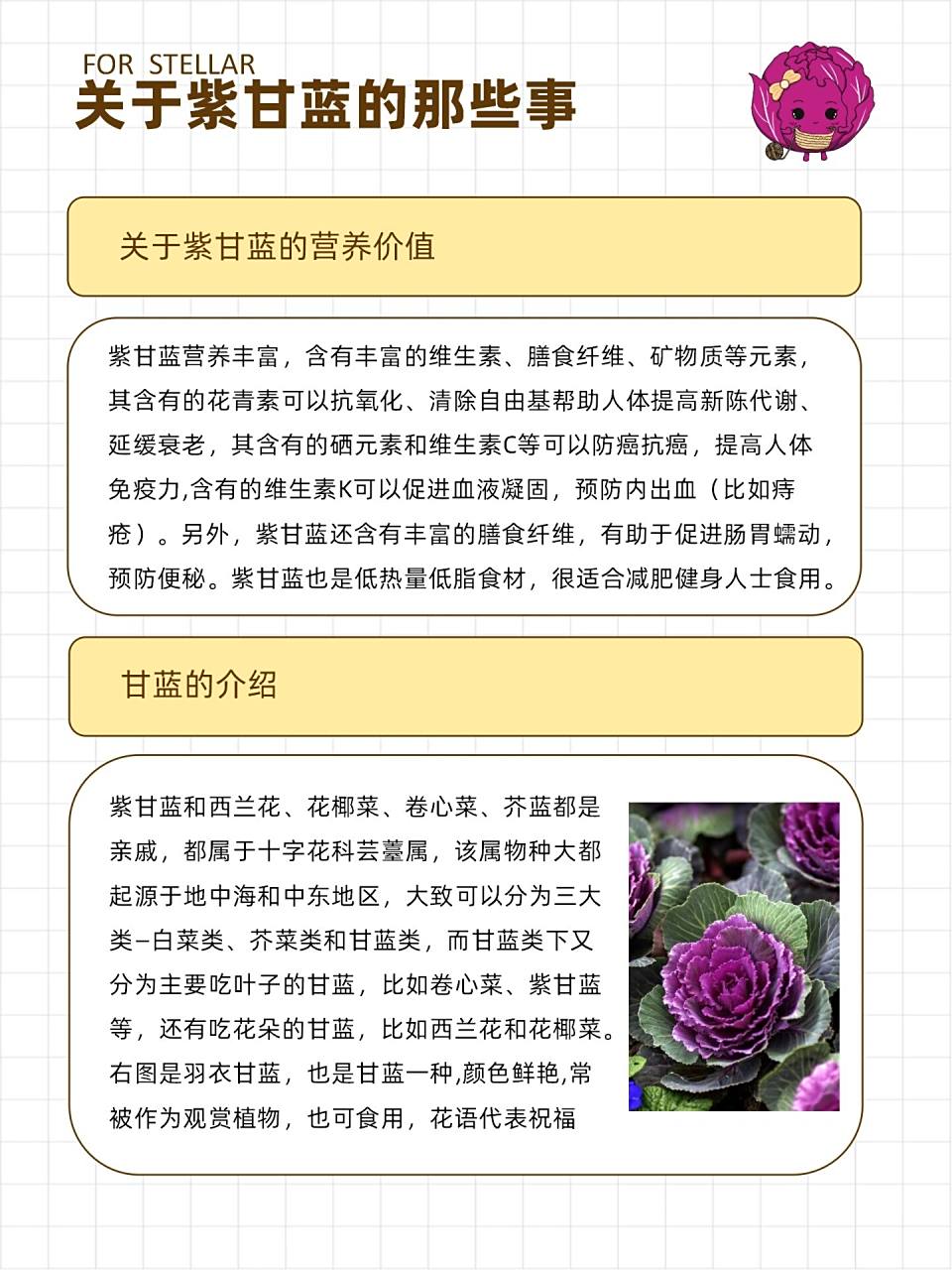十字花科芸薹属的蔬菜,上方的日记介绍了紫甘蓝的基本属性与营养价值