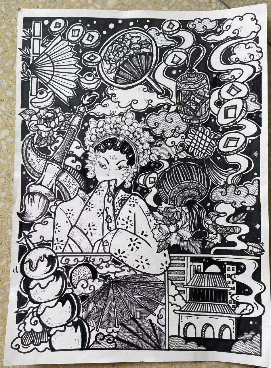 黑白装饰画/中国传统文化/画画打卡9295