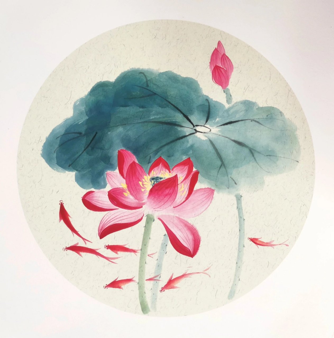 《荷塘清趣》花鸟 苏青-《荷塘清趣》花鸟 纸张尺寸:外方内圆生宣卡纸