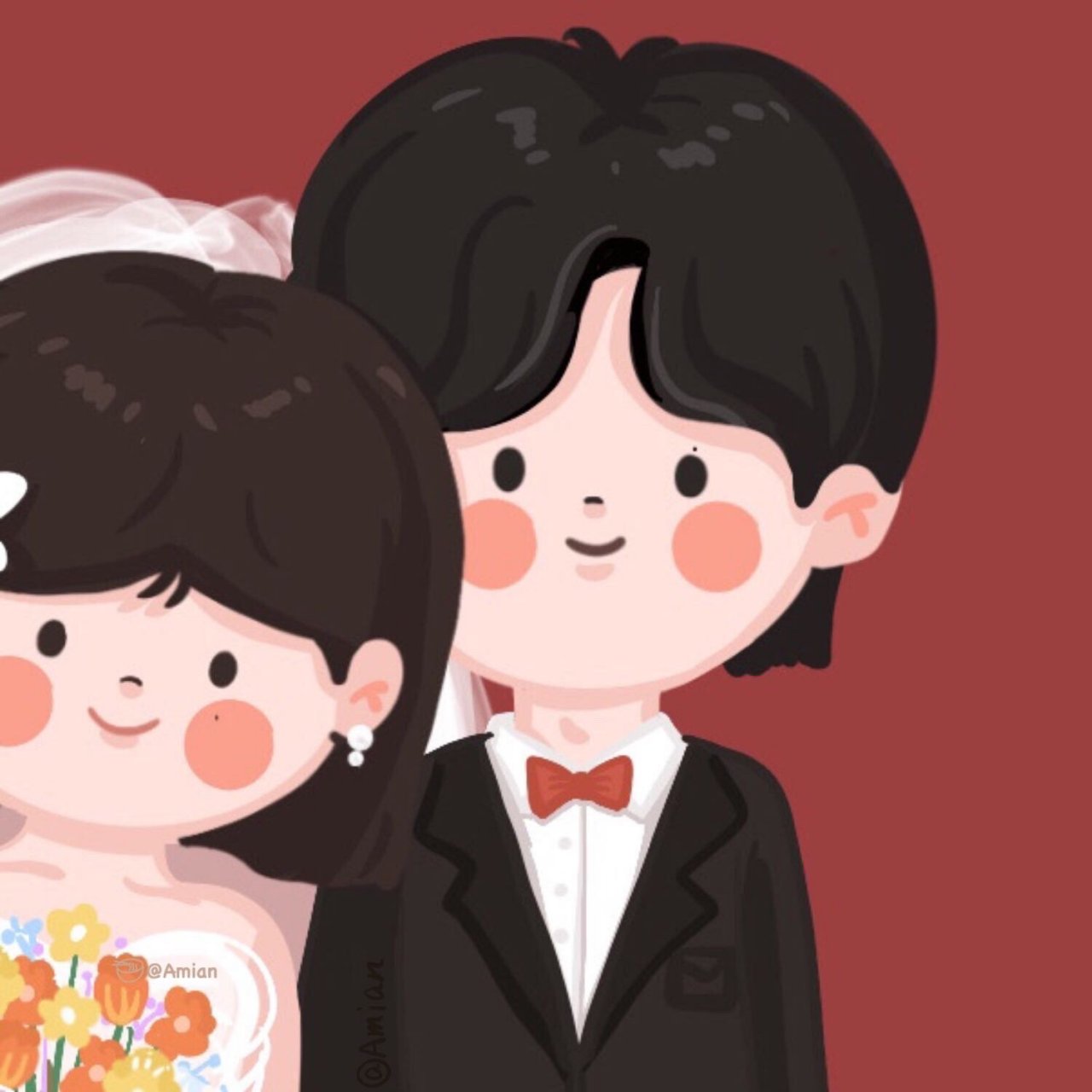 原创|可爱卡通情侣头像(阿红阿蓝结婚part) 之前有小伙伴要说喜欢喜庆