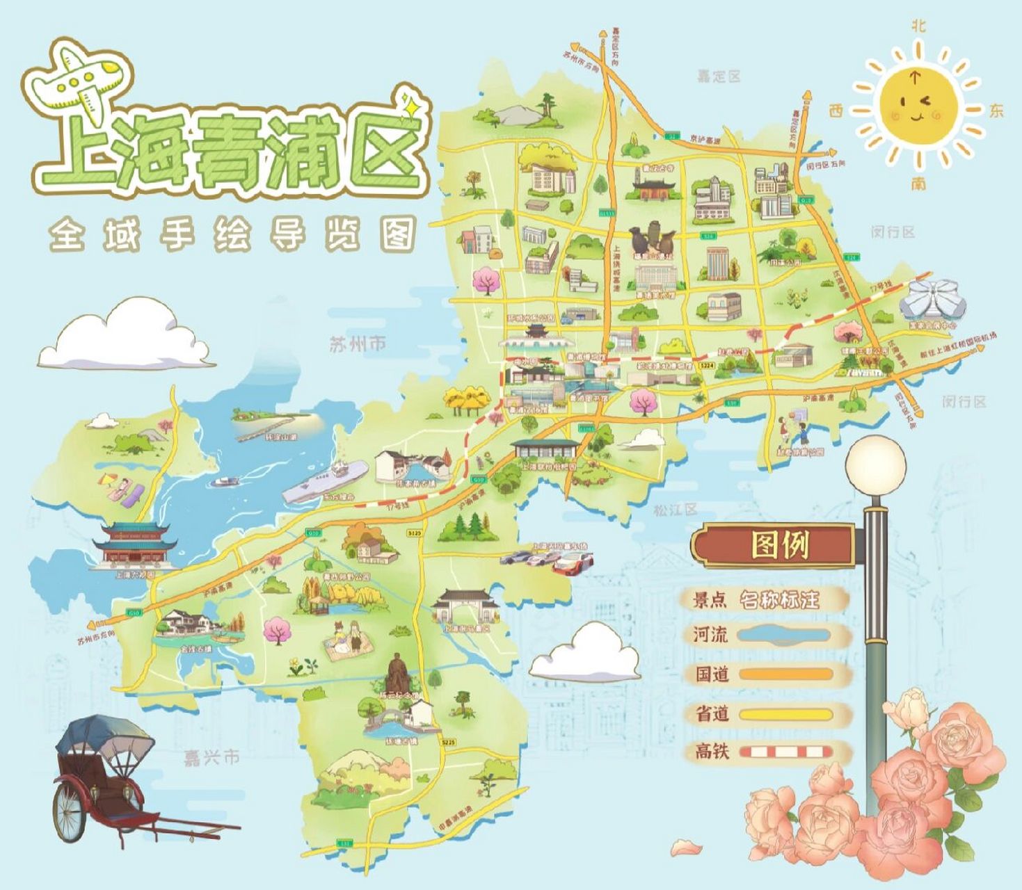 上海青浦区地图 上年7月画的,画大城市甲方说要多点房子,不要山,然后