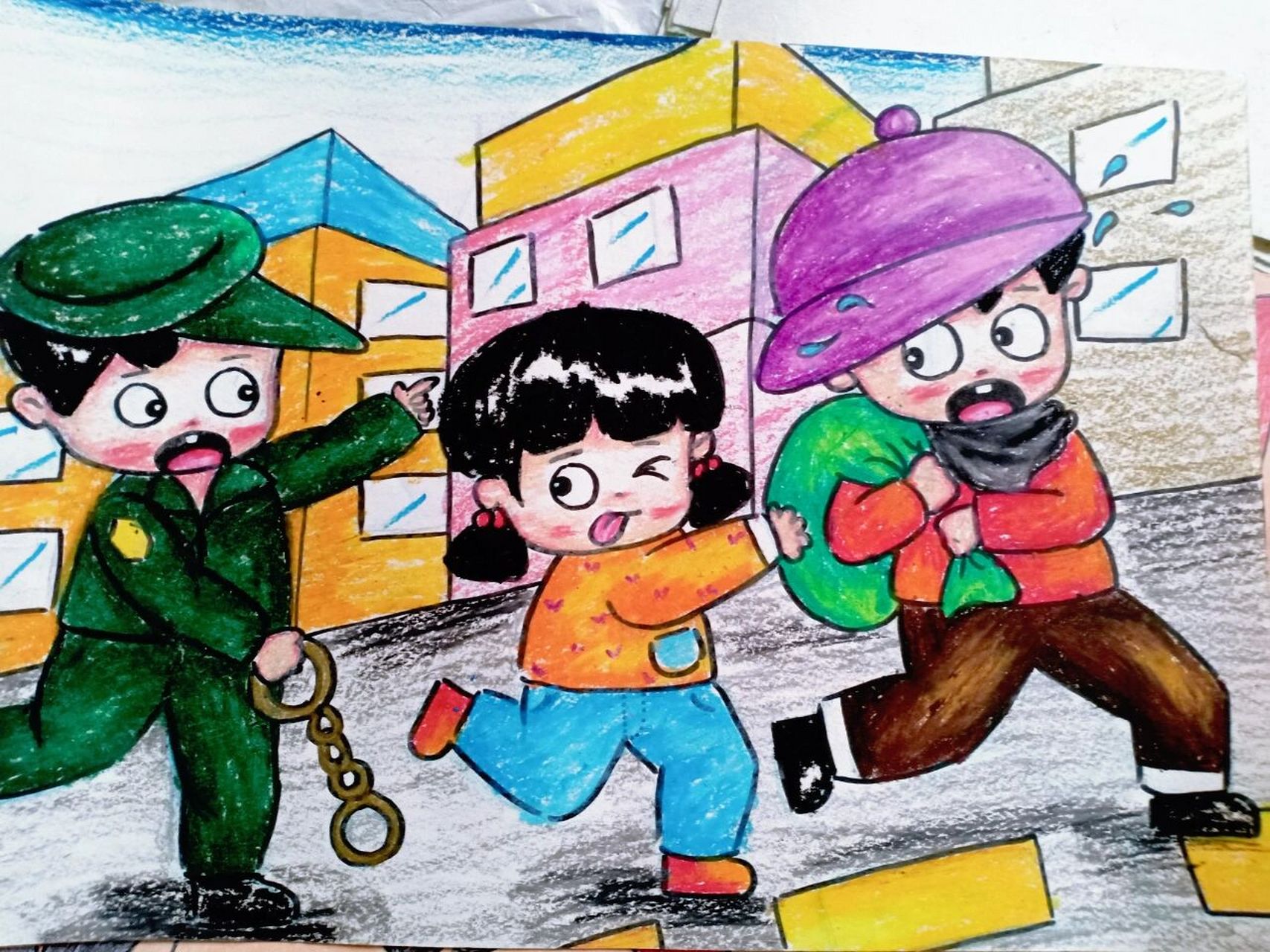 儿童画,抓小偷   有小偷,快抓小偷啦!