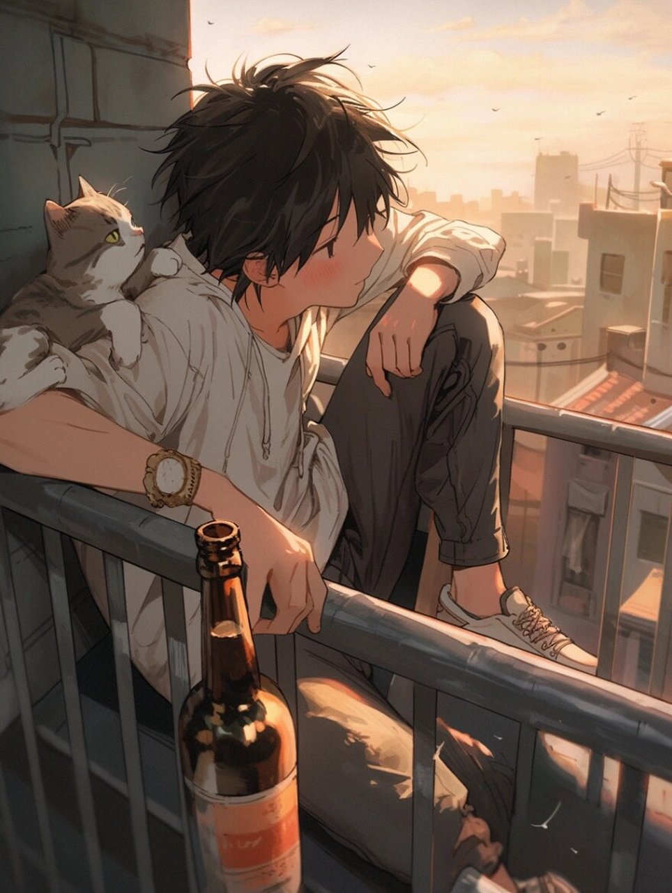 动漫男生头像壁纸|猫与酒