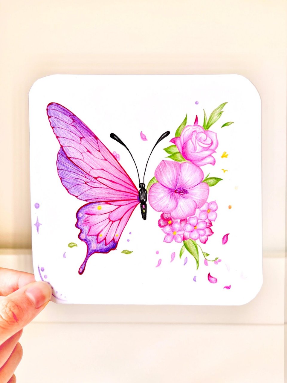 粉紫色蝴蝶彩铅画|蝶恋花|装饰画 蝴蝶是会飞的花,花是不会飞的蝴蝶