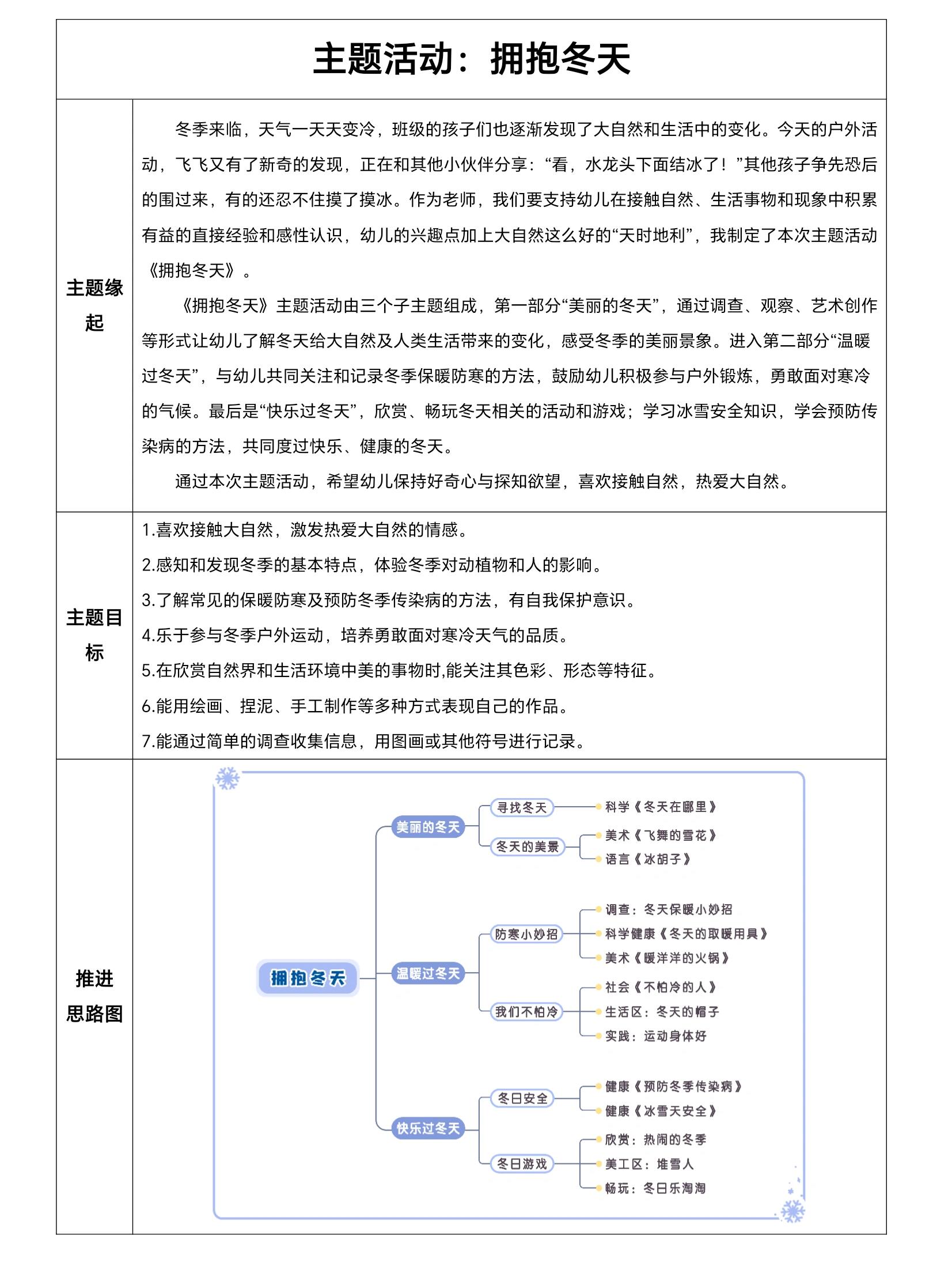 幼儿园中班主题活动计划表00拥抱冬天03