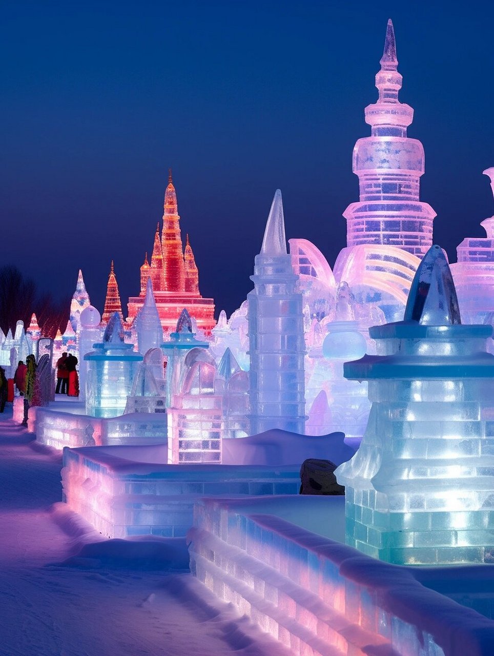 华灯初上,月色琉璃!哈尔滨的冰雕特写与夜景