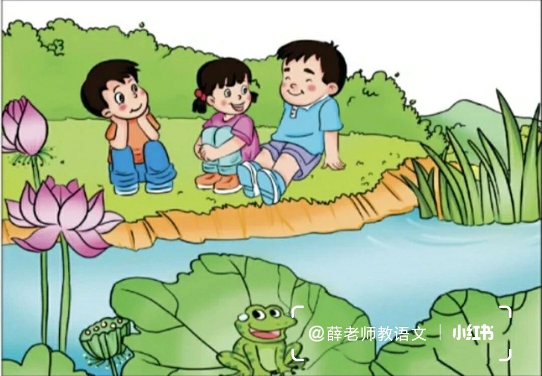 看图写话——池塘边 96图上画的是什么季节? 96孩子们在什么地方?