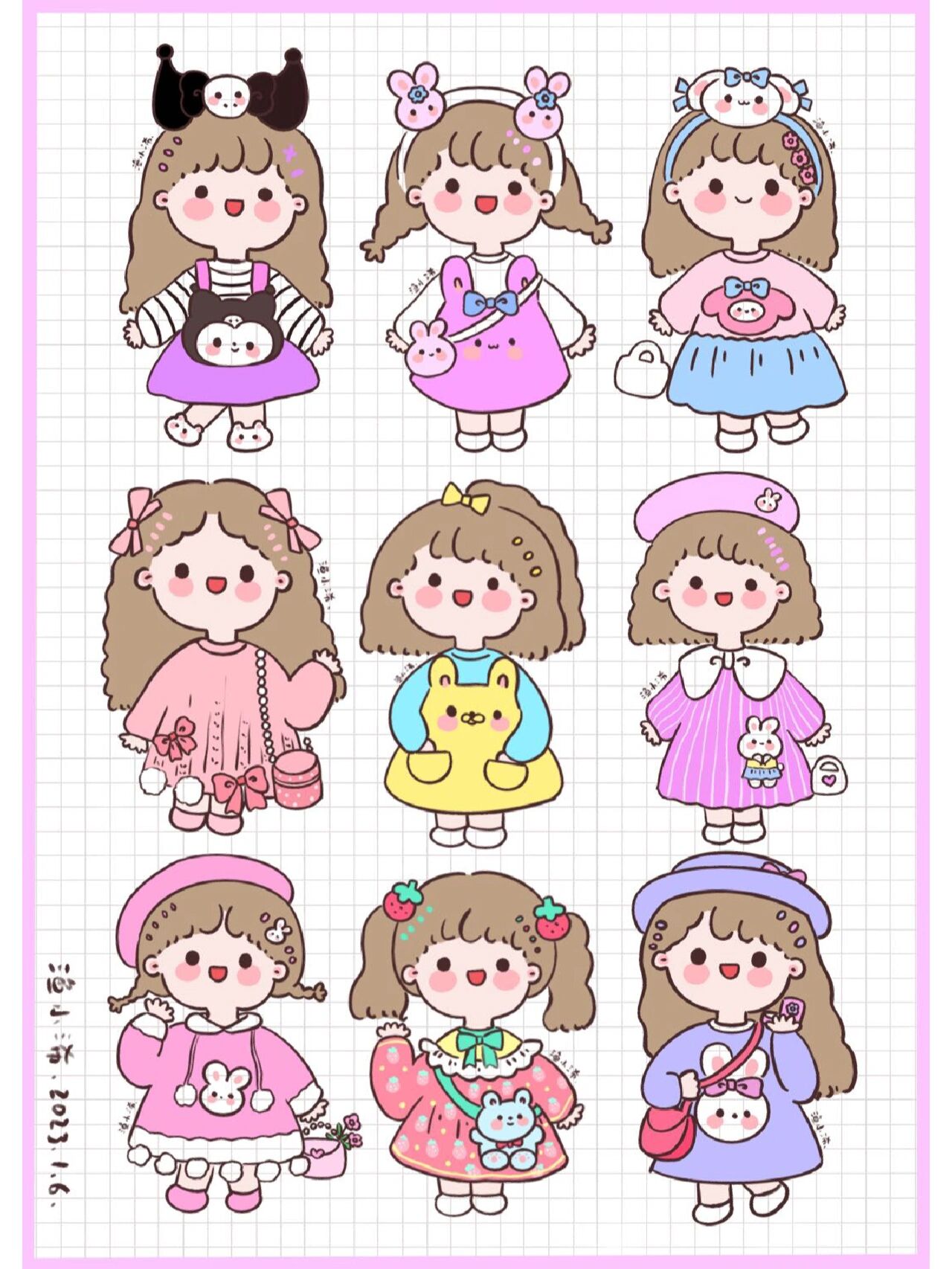 可爱小女孩简笔画手帐素材贴纸