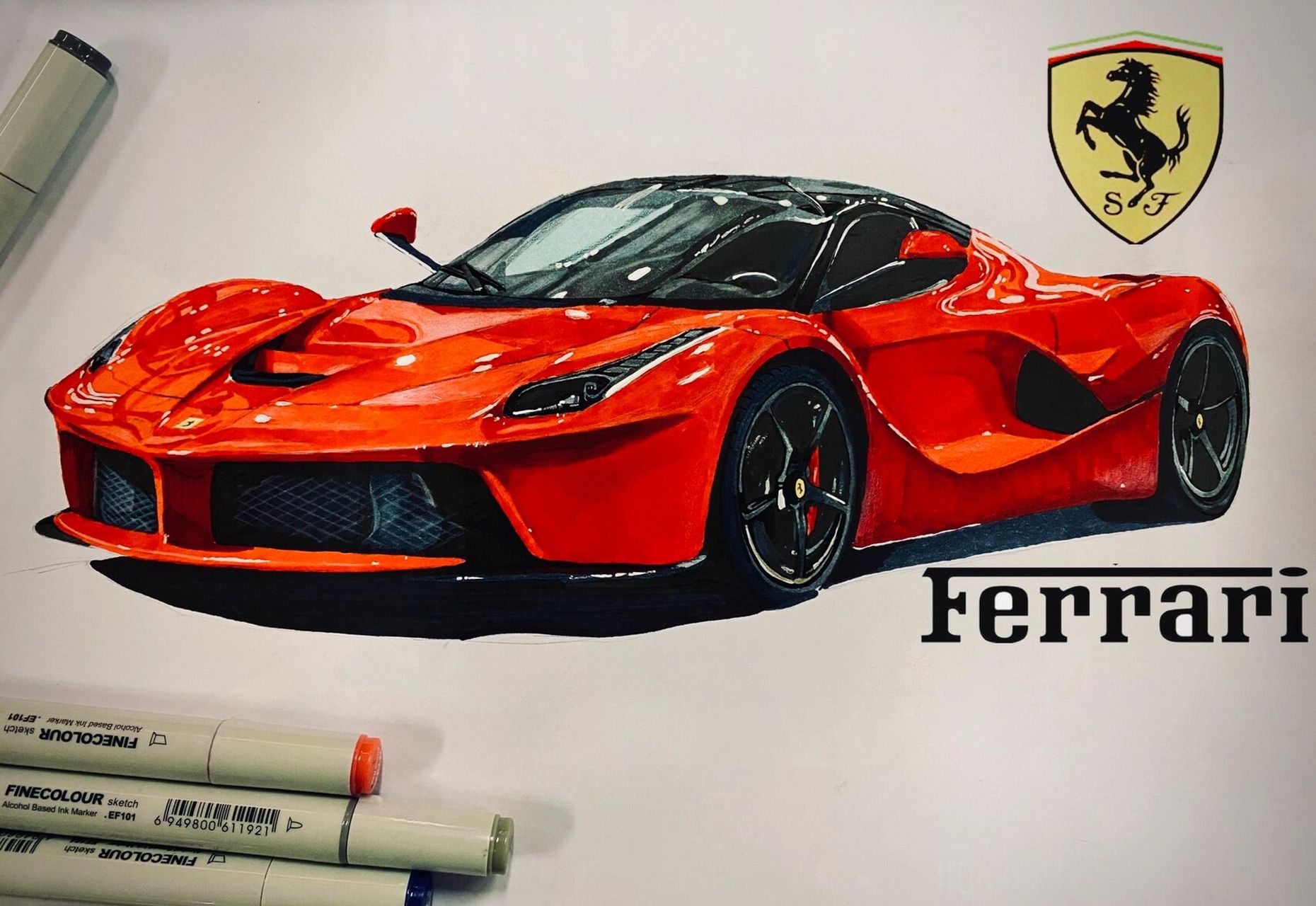 马克笔光影练习 法拉利拉法 今天是一幅练习小作,主要是处理一下光影