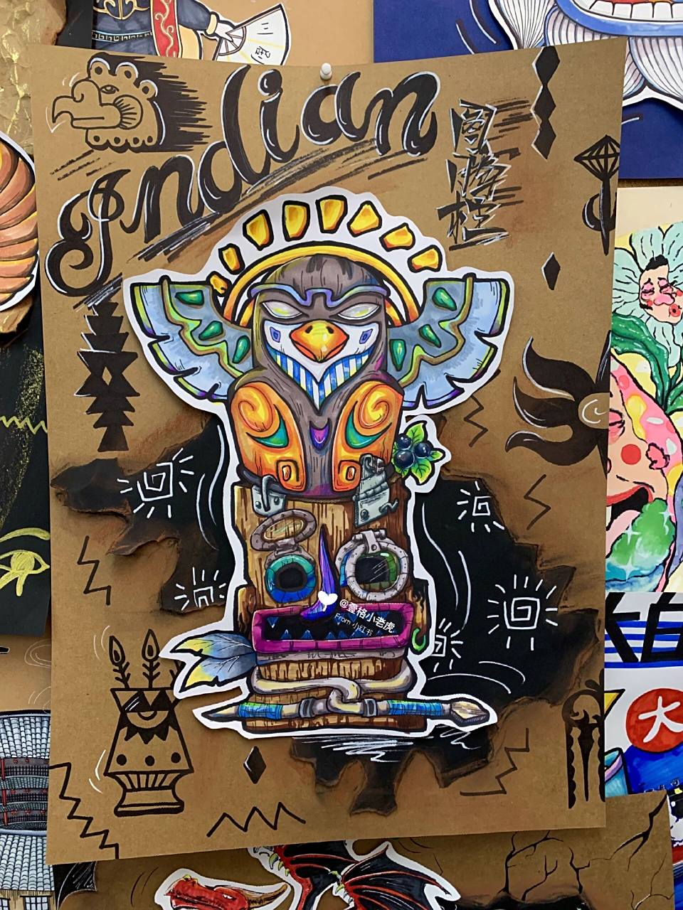 创意美术|《印第安--图腾柱》