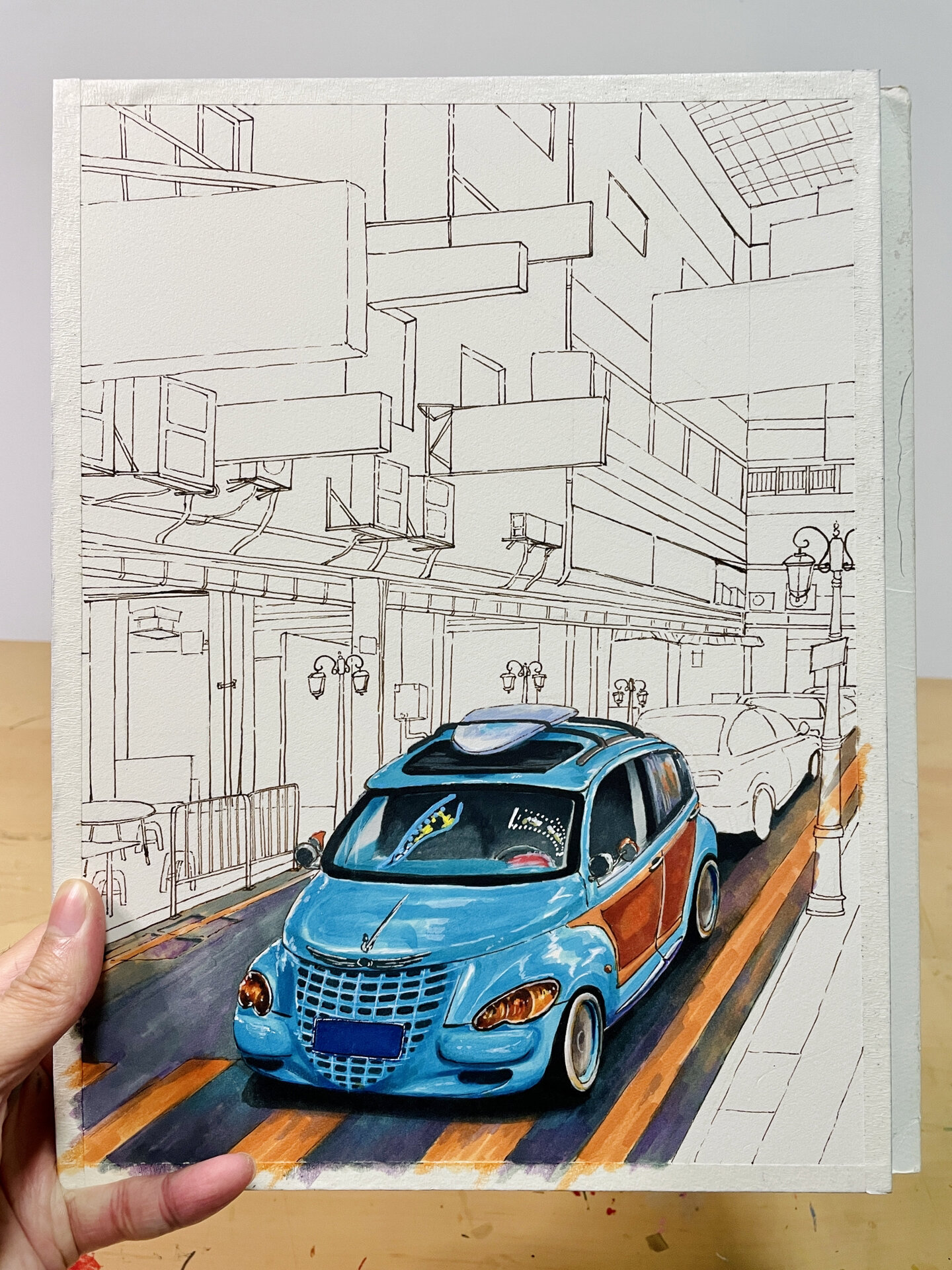 马克笔手绘——香港街道夜景