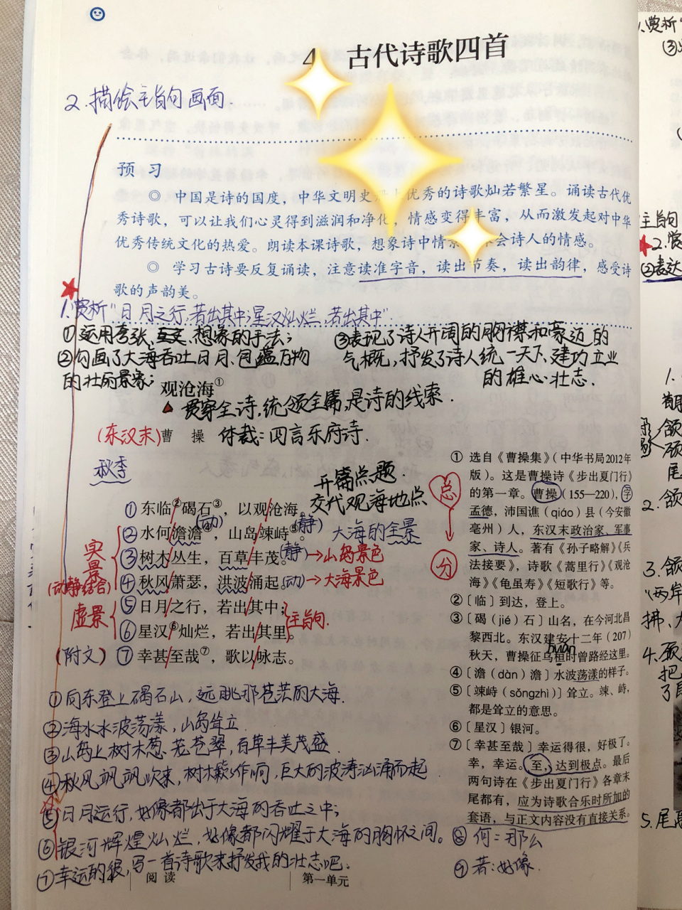 七年级上册《观沧海》笔记 七年级上册语文《观沧海》笔记94分享 七