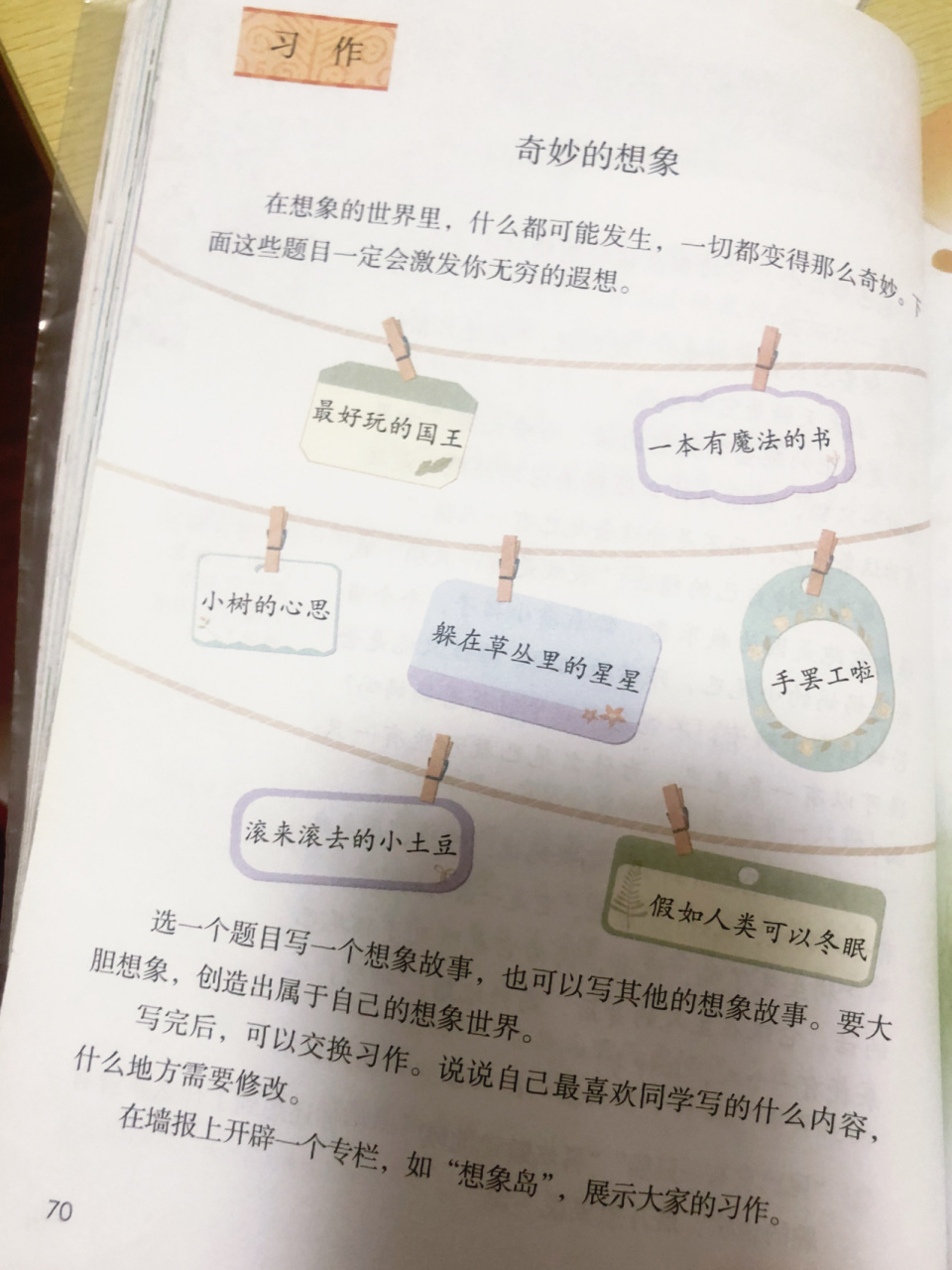 人教版三年级下学期70页奇妙的联想 发挥想象,重点是有一个中心思想