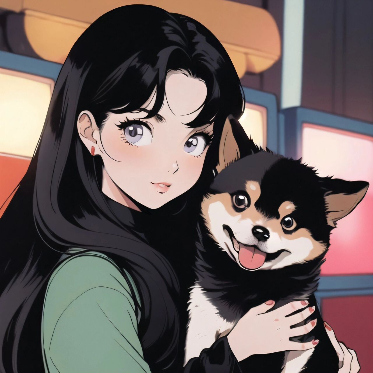 旧漫头像|黑色柴犬和高冷小姐姐