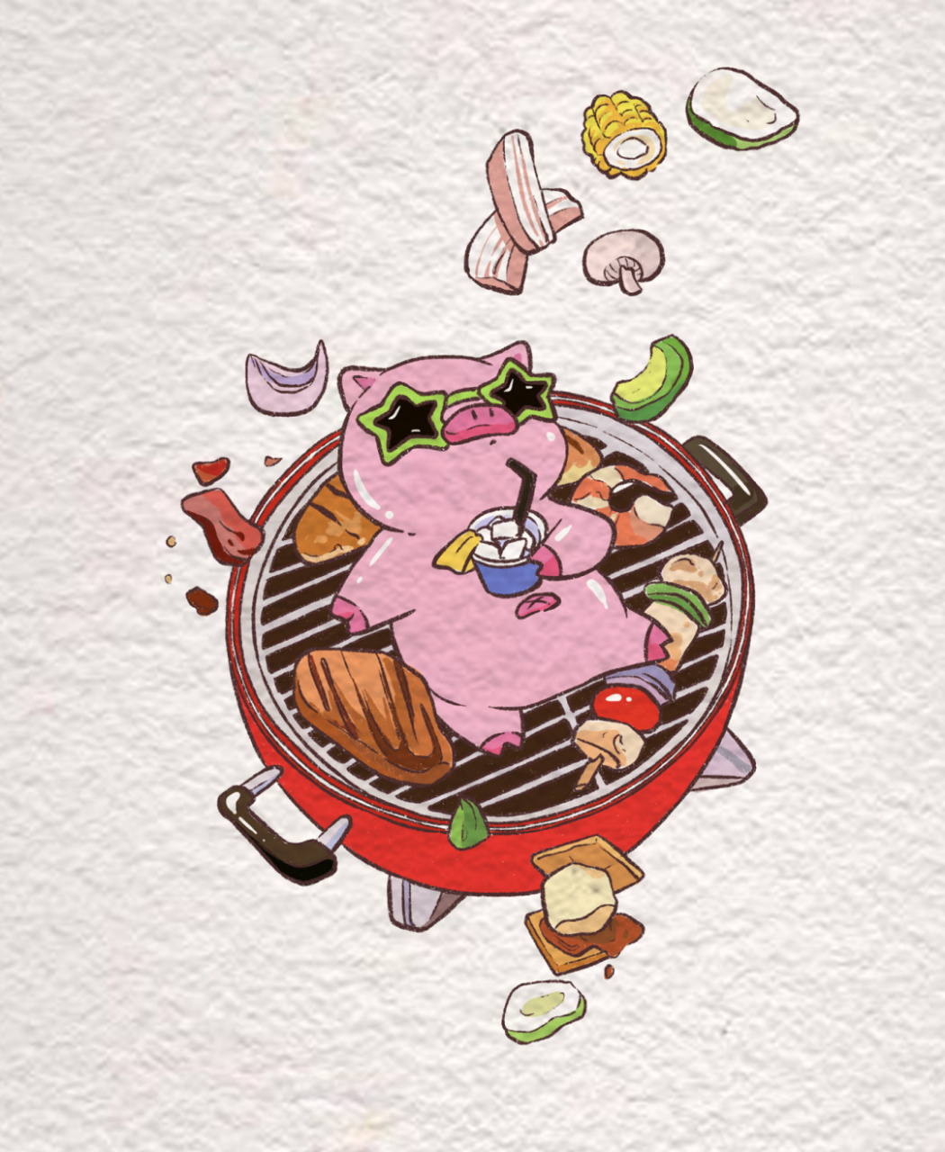 简笔画|五花肉的日光浴 忽然想起一句话,铁锅炖自己[捂脸][捂脸],那这