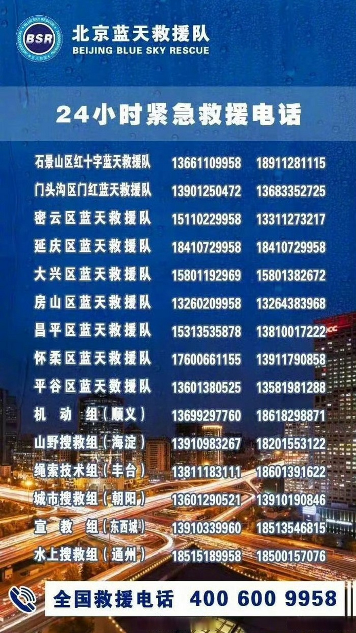 北京蓝天救援队公布紧急救援电话#】北京地区由于台风"杜苏芮"影响