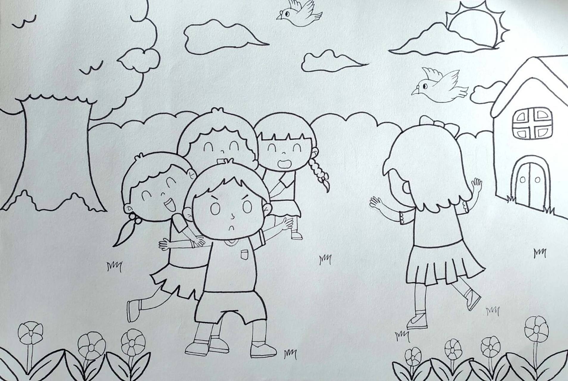 《老鹰捉小鸡》儿童画