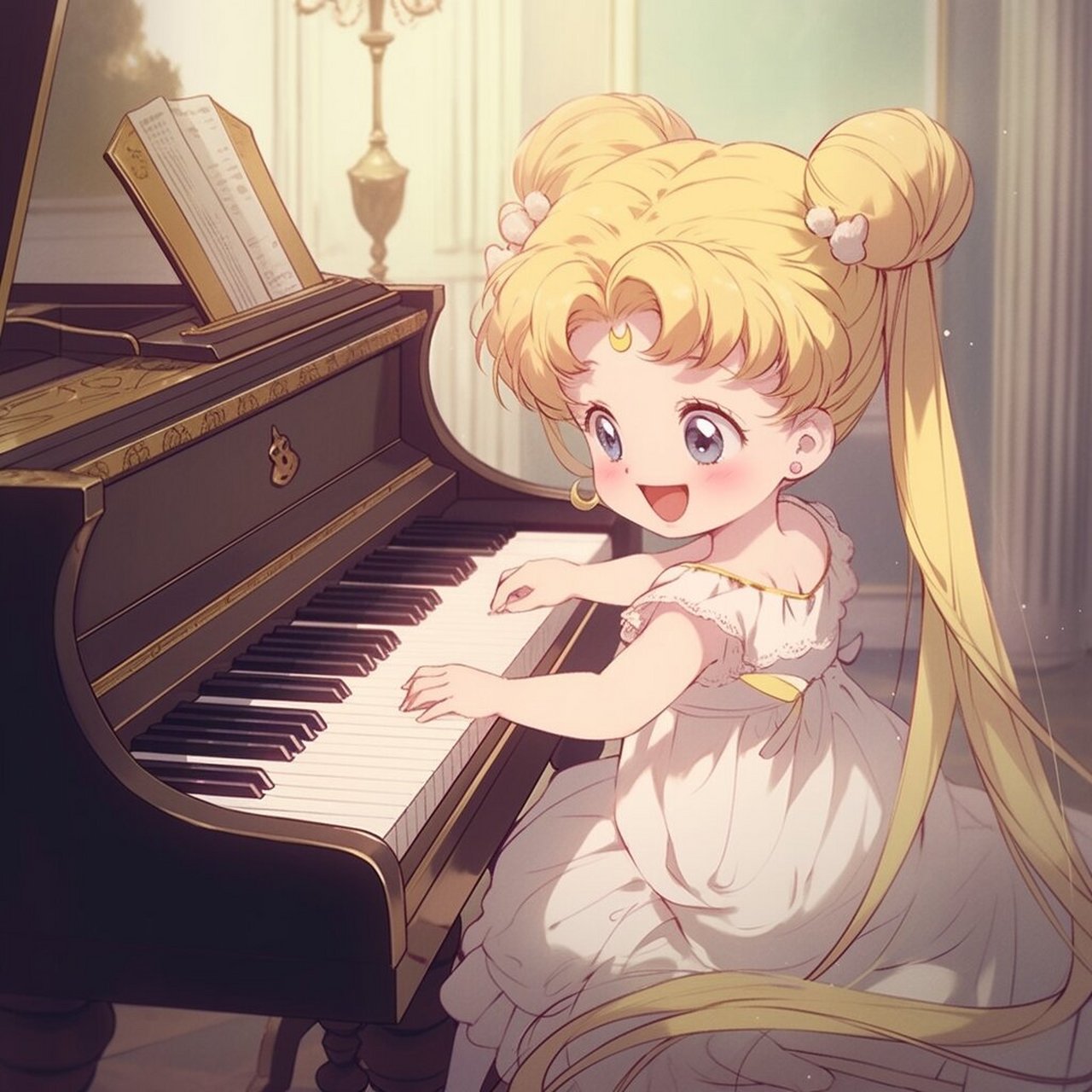 钢琴卡通美女头像图片