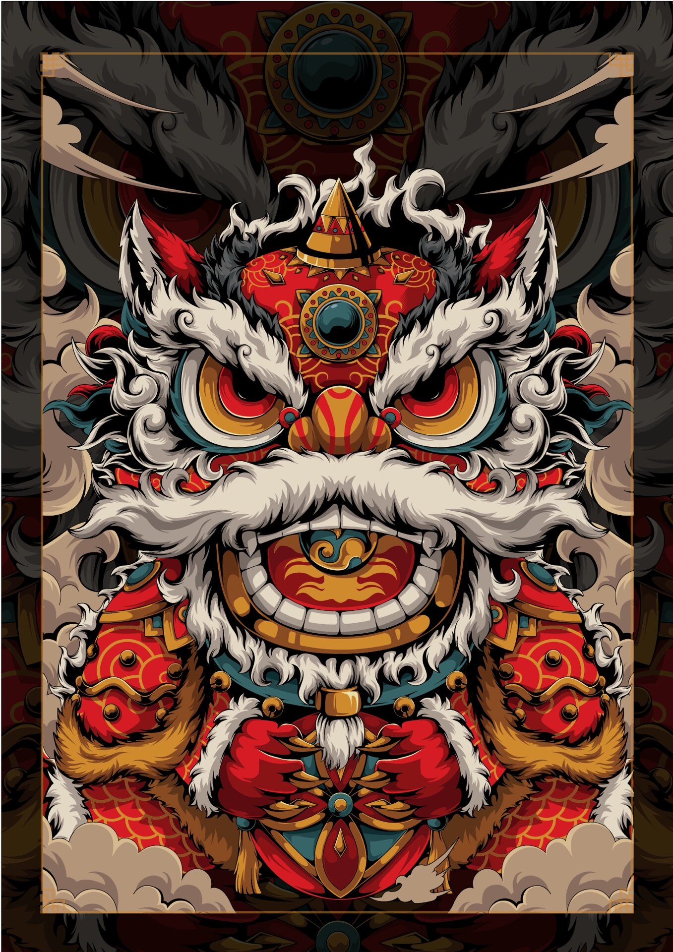 【原创】国潮插画国风醒狮需要大图进群自取 国潮插画国风醒狮含步骤