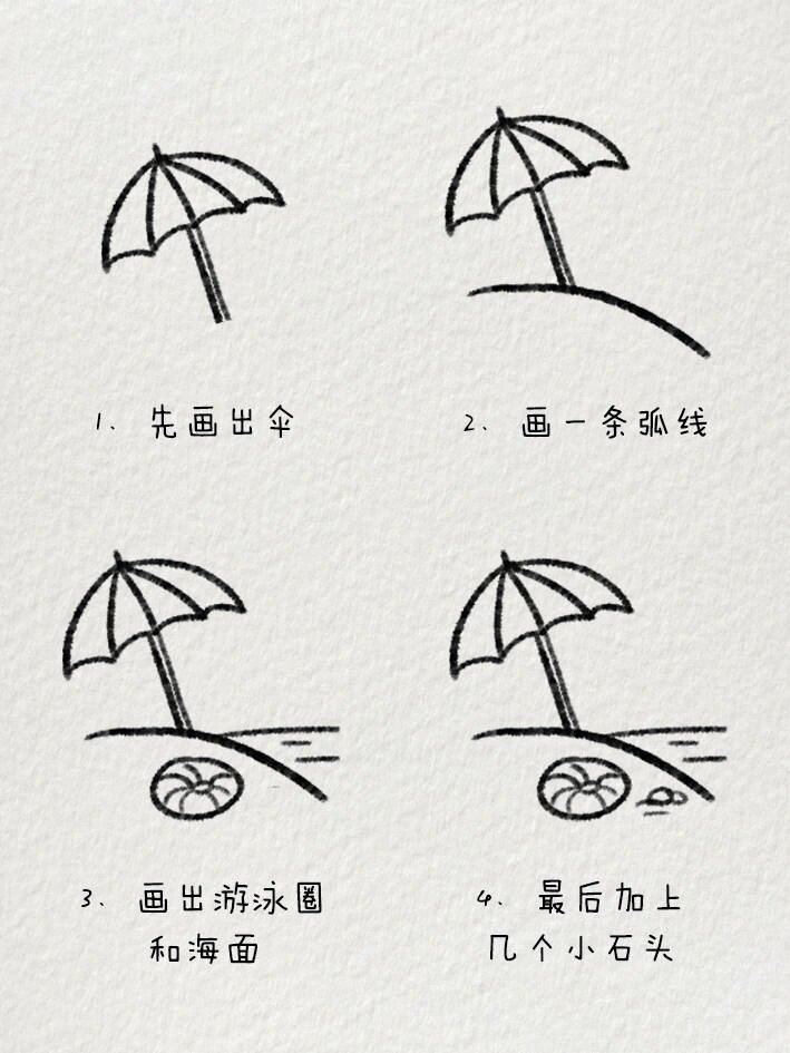 超简单的沙滩简笔画|夏日沙滩92