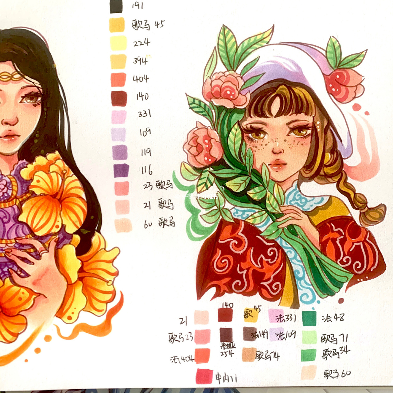 马克笔手绘人物素材 先分享两个,临摹margaretmorales,色调有改动
