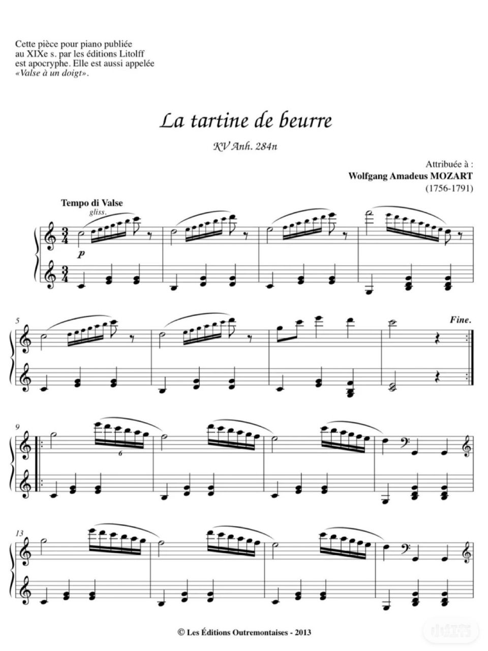 莫扎特《黄油面包圆舞曲》钢琴谱分享 简单又好听的小曲非常适合小