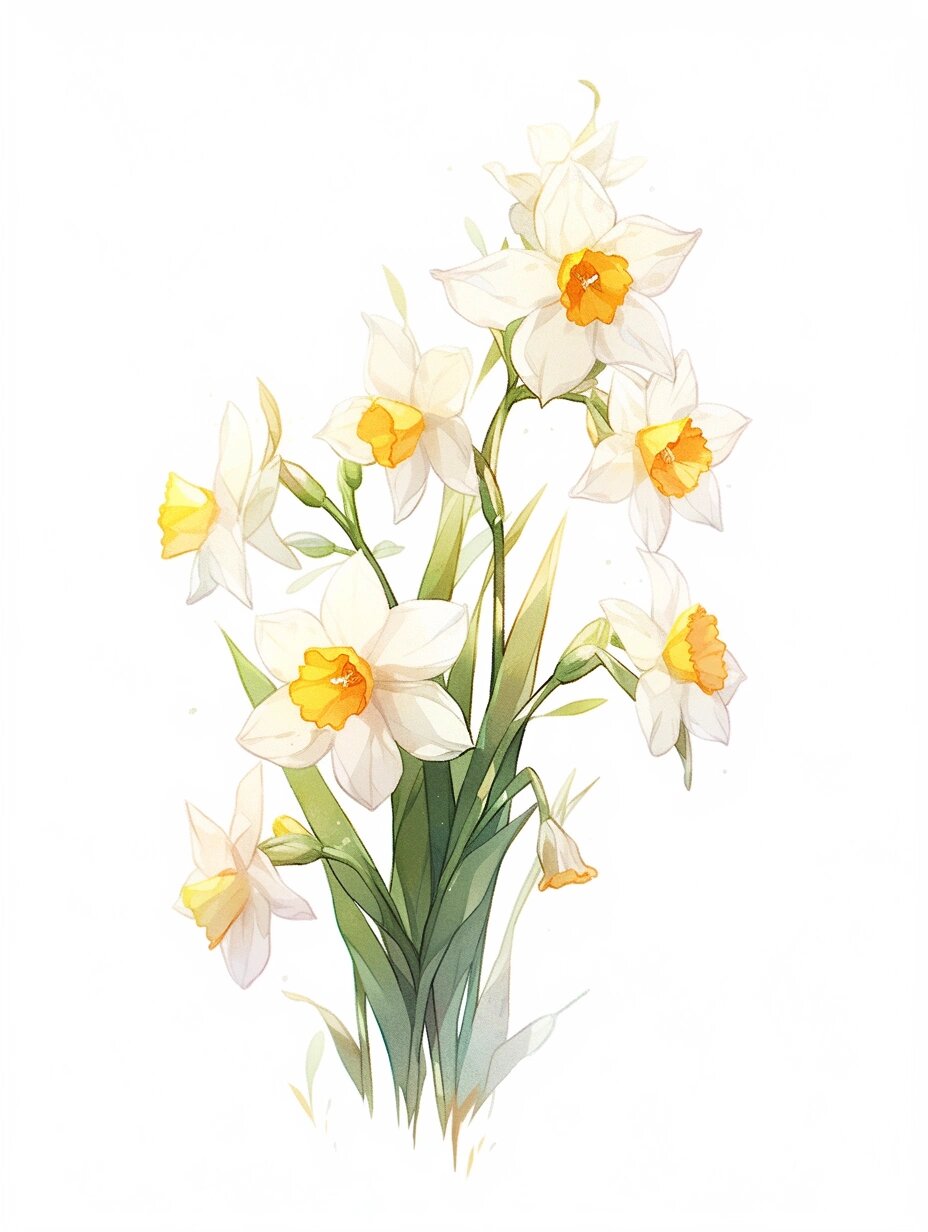 《花之四季》水彩画素材——1月水仙花