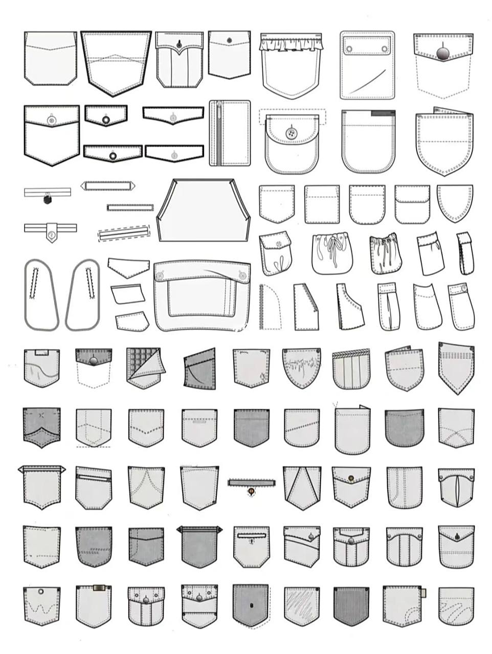 设计干货|各种口袋款式图画法 口 袋—— 是服装的主要附属部件,主要