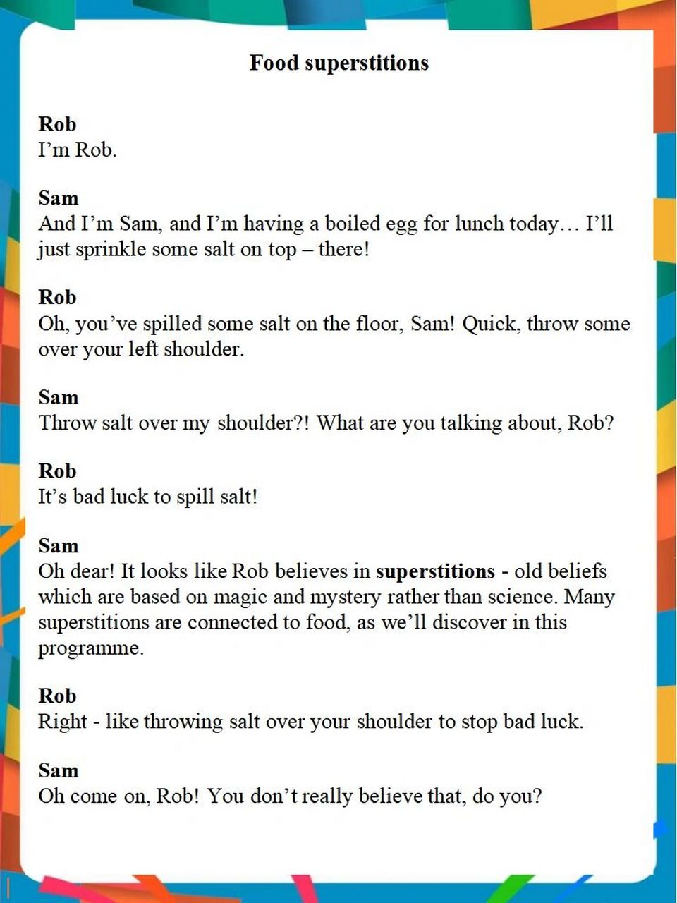 bbc 6分钟英语"食物迷信"文本 "food superstitions" 1.