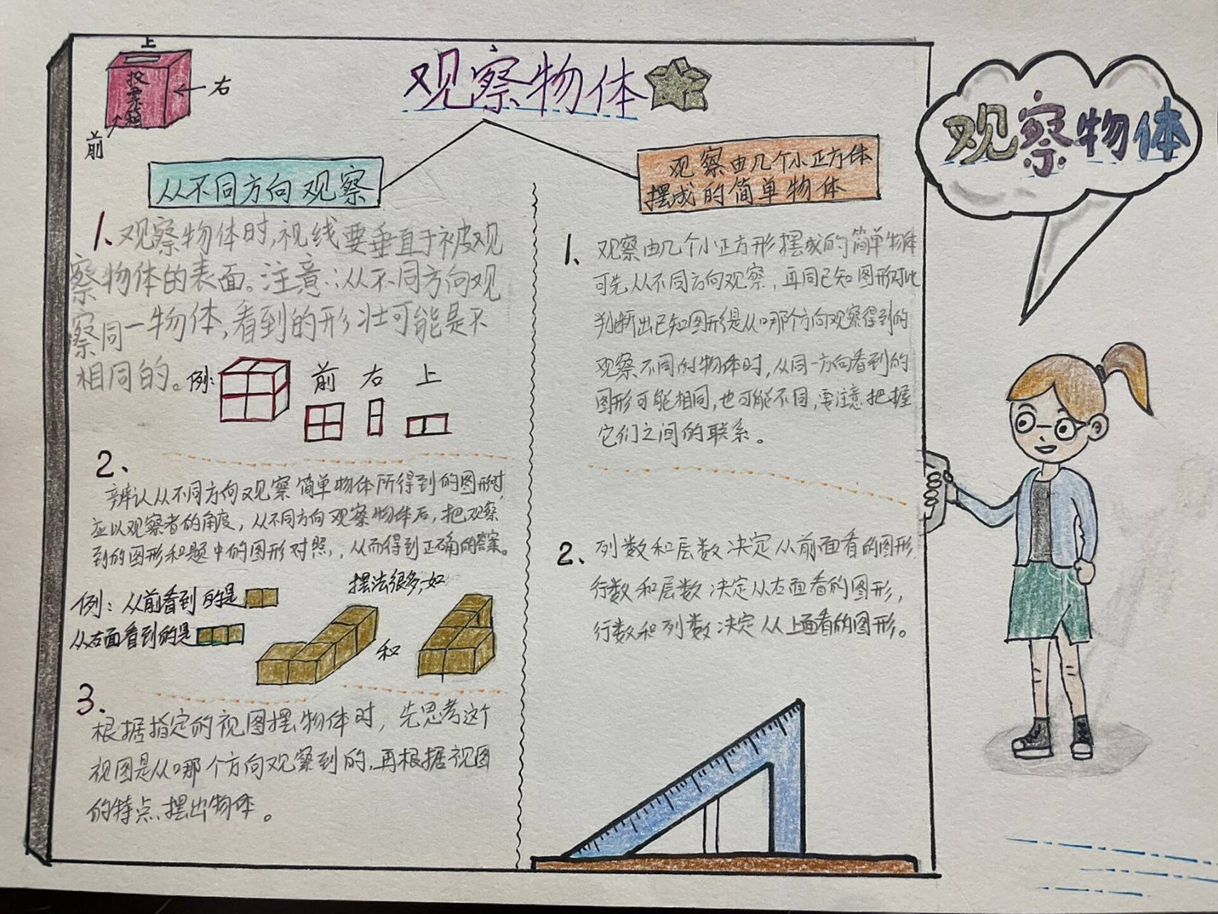 四年级数学第三单元 观察物体 今天老师布置的思维导图 孩子抓紧画了