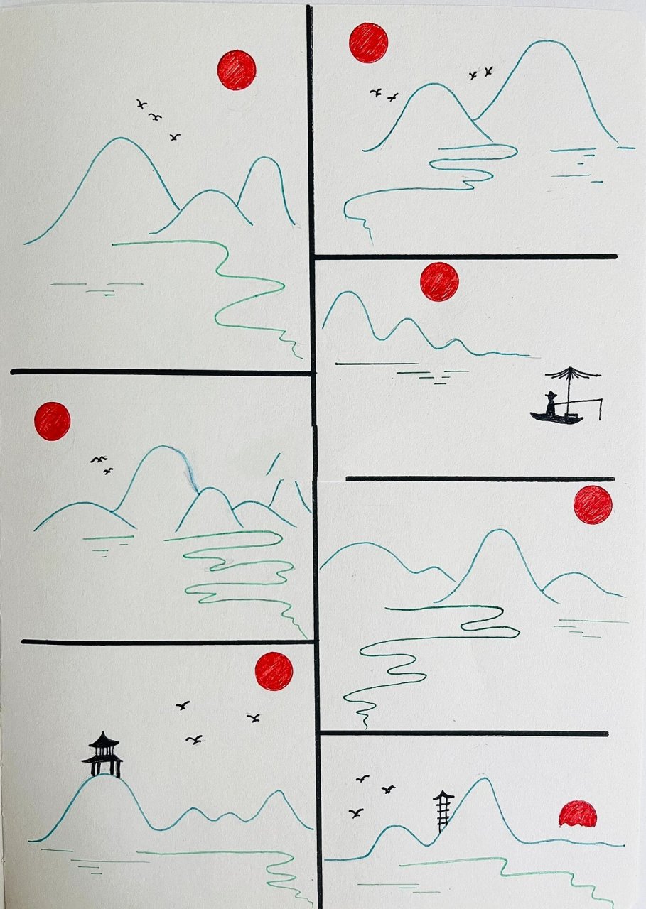 7种山水简笔画 山水简笔画,零基础友好