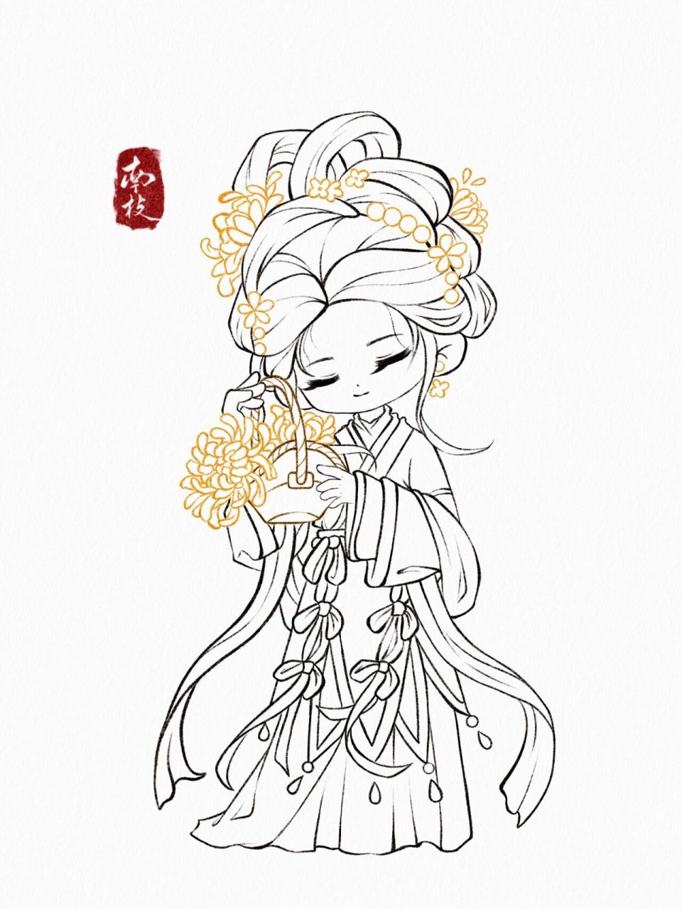 q版水彩全身小人 第四张小人来咯,线稿 水彩画风q版全身 课程讲师:(有