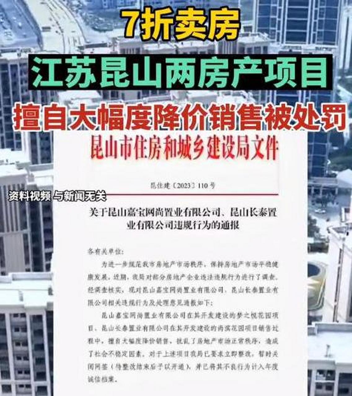 昆山房地产降价被处罚苏州昆山某房地产开发商,因五一降价销售楼盘