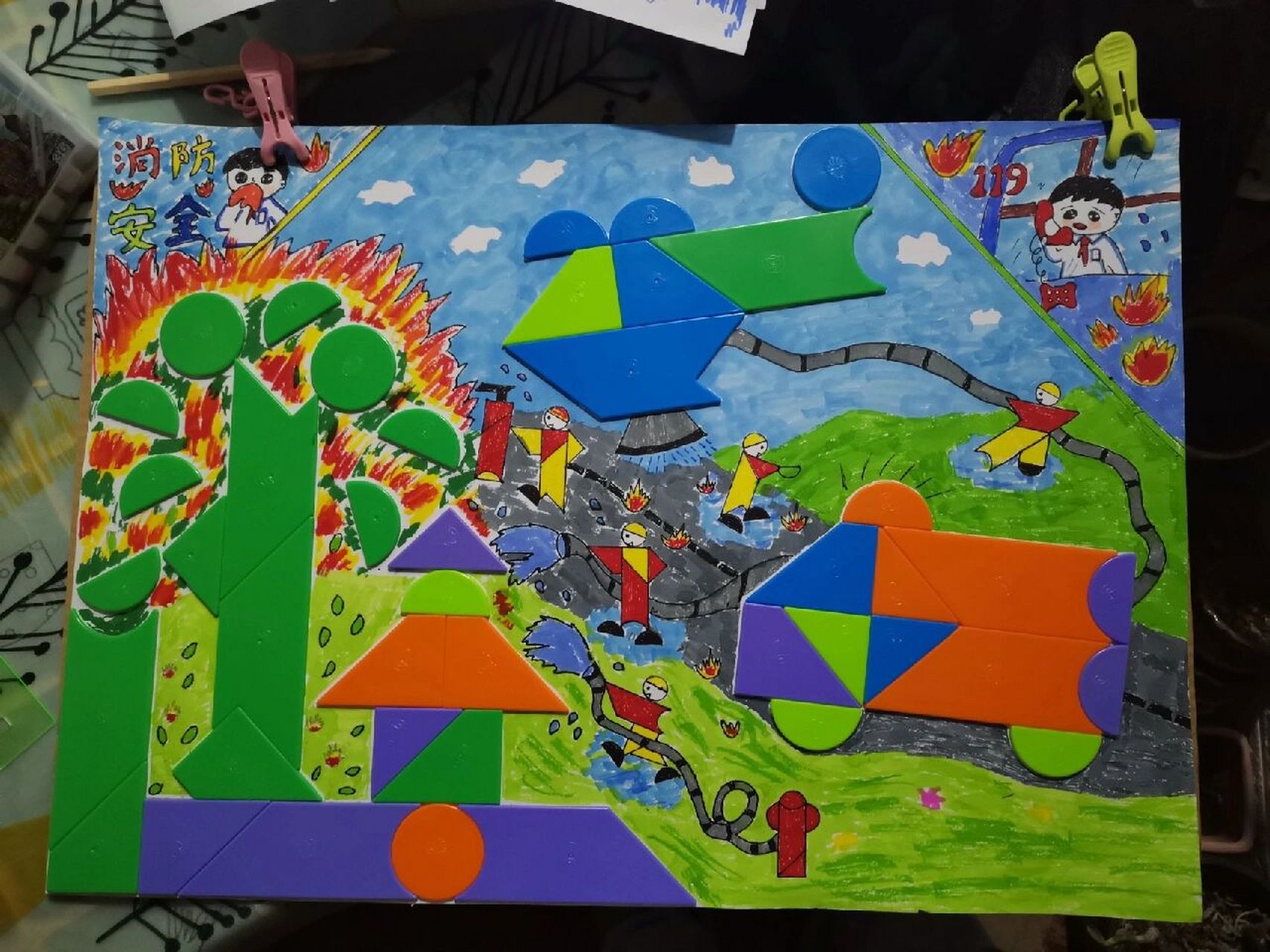 智力创意七巧板原创绘画,消防安全绘画主题 已参赛作品