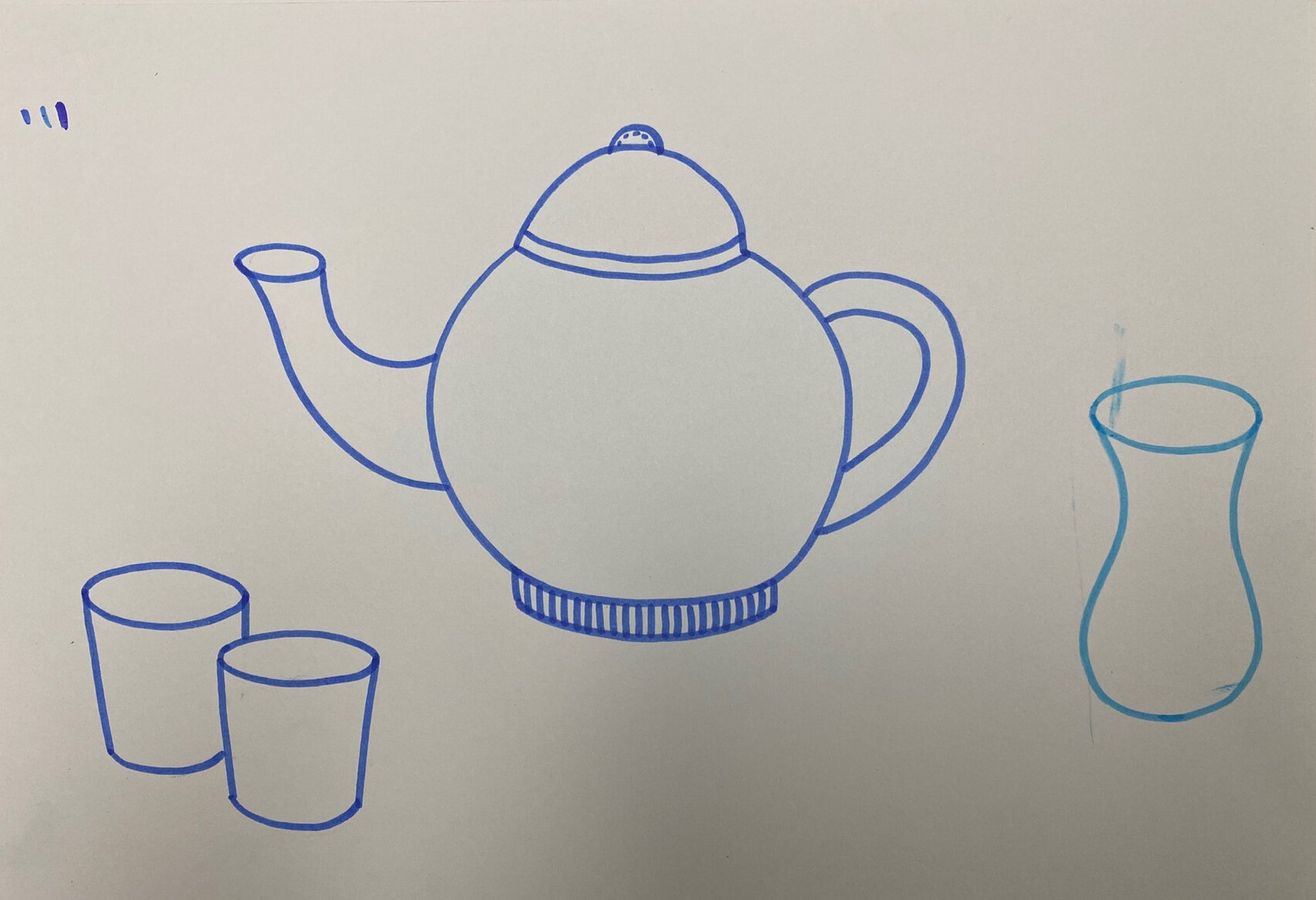 儿童画青花茶壶