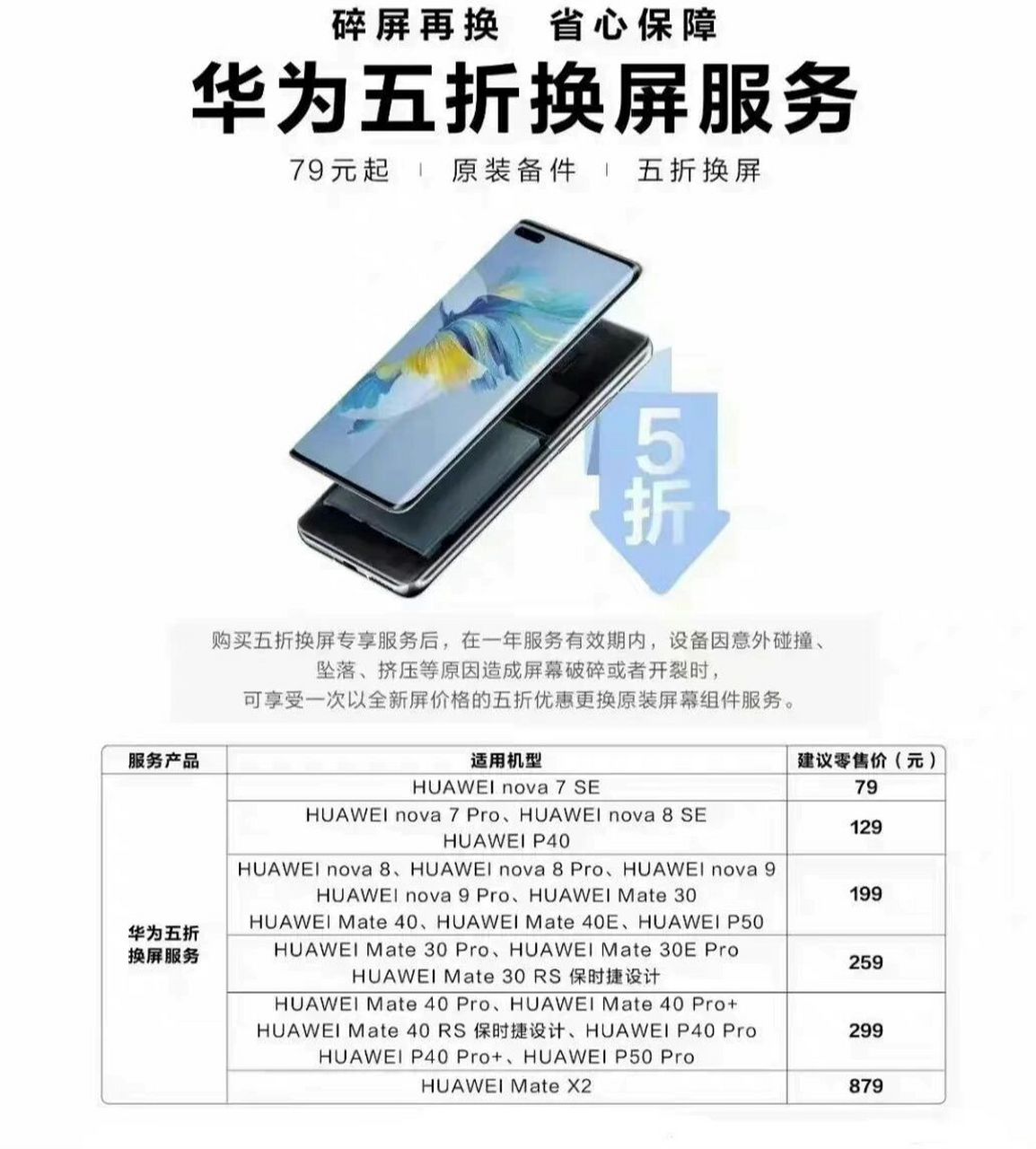 7215华为五折换屏7515mate40系列换新周71 7215图中
