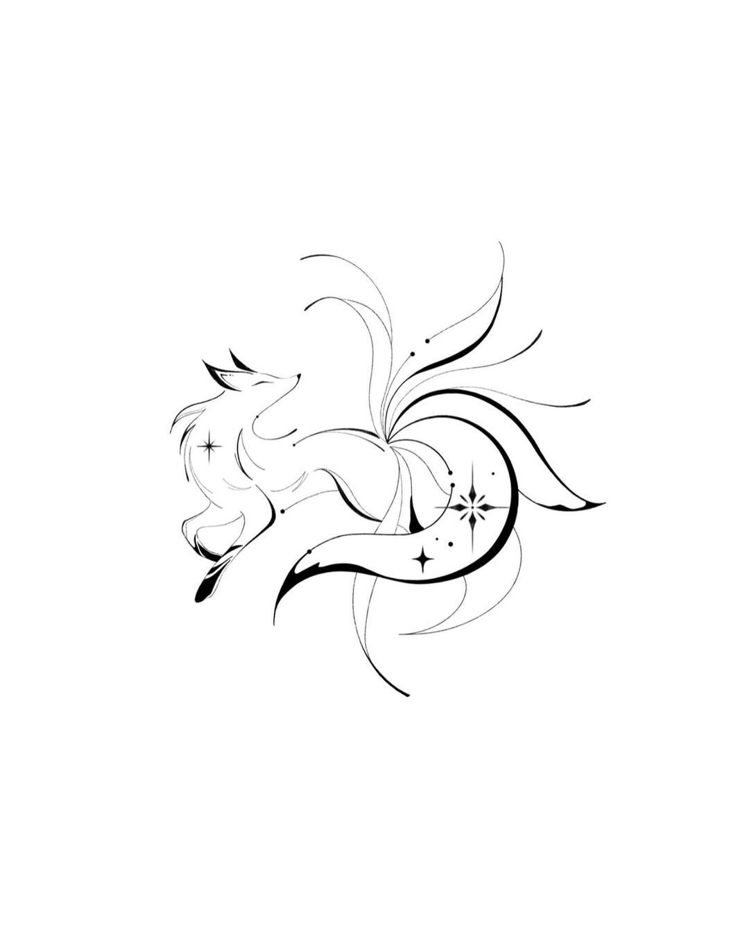 tattoo.手稿 纹身手稿图 线条凤凰九尾狐 适合小臂大臂小腿