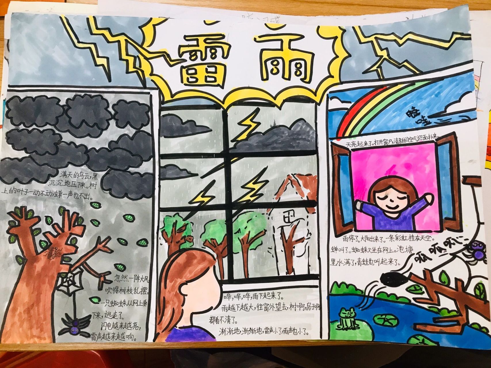二下《雷雨》课文插图 作业:根据课文画一画雷雨前,雷雨中,雷雨后的