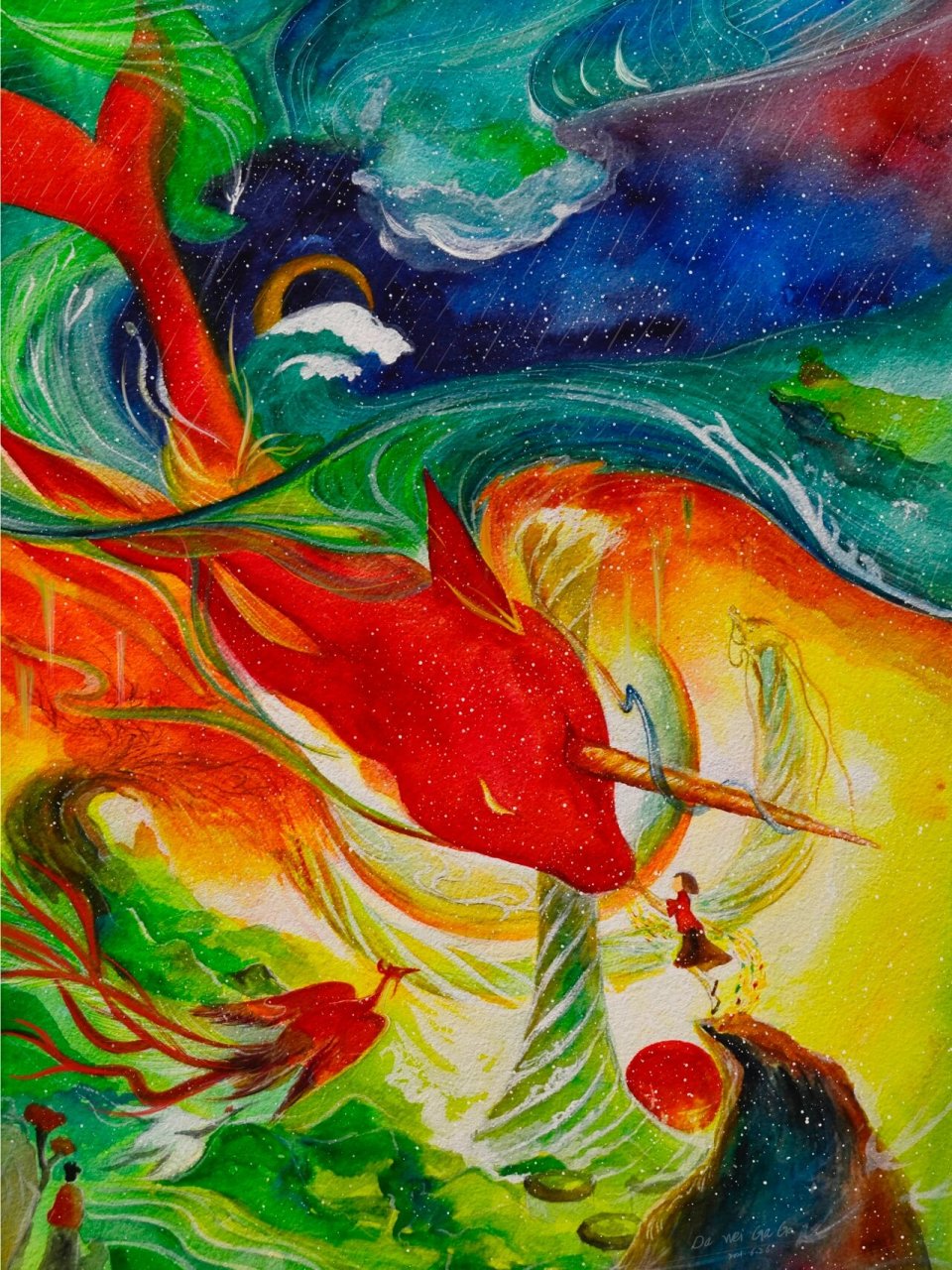 水彩练习—《大鱼海棠》 喜欢国风的素材 找了山海经 看了敦煌壁画