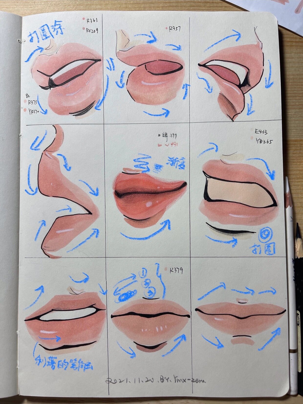 漂亮的渐变漫画嘴唇马克笔画法 给大家带来一组马克笔嘴唇画法,我觉得